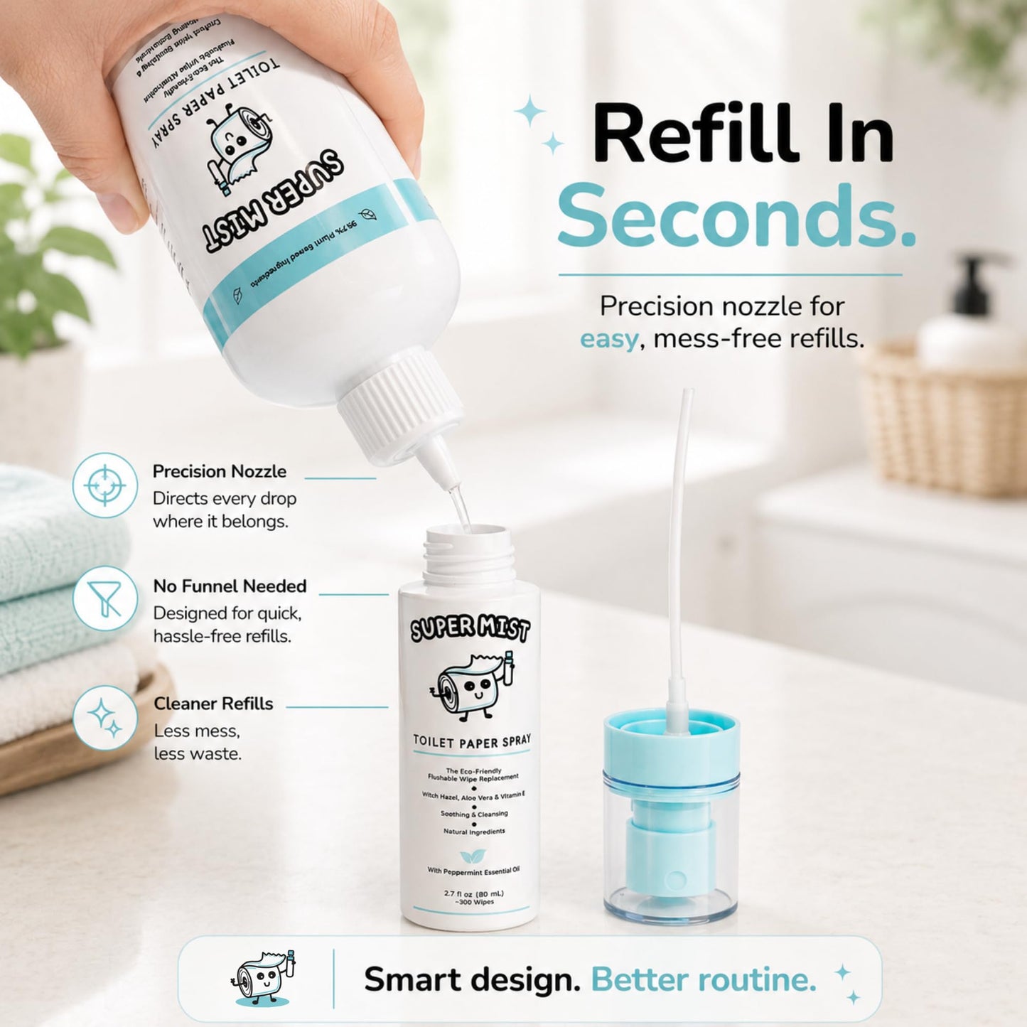 Super Mist Toilet Paper Spray Refill (500mL) – Upgrade Toilet Paper for a Fresher, Cleaner Feel | A Better Hygiene Experience | Soothing Witch Hazel & Aloe Formula | Refills 6+ Bottles