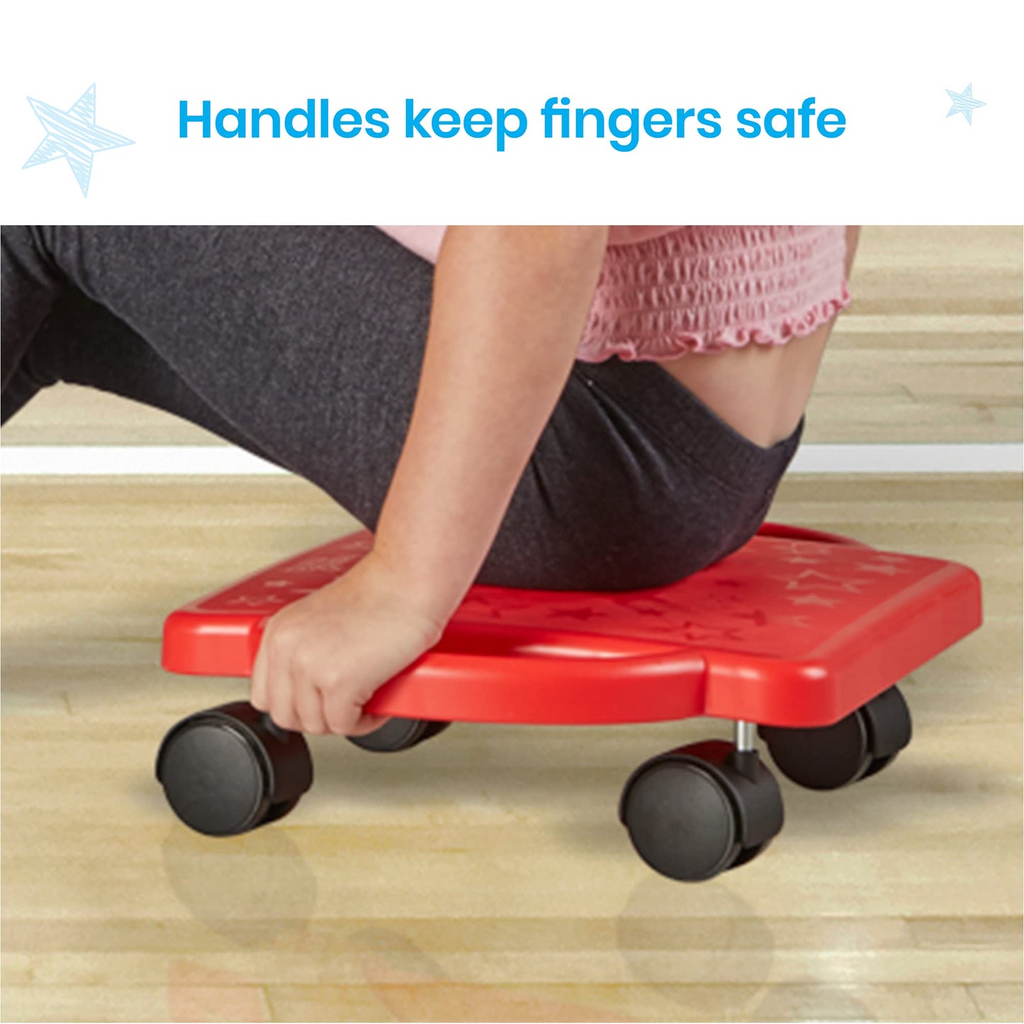 hand2mind Blue Indoor Scooter Board with Safety Handles for Kids Ages 6-12, Plastic Floor Scooter Board with Rollers, Physical Education for Home, Homeschool Supplies (Pack of 1)