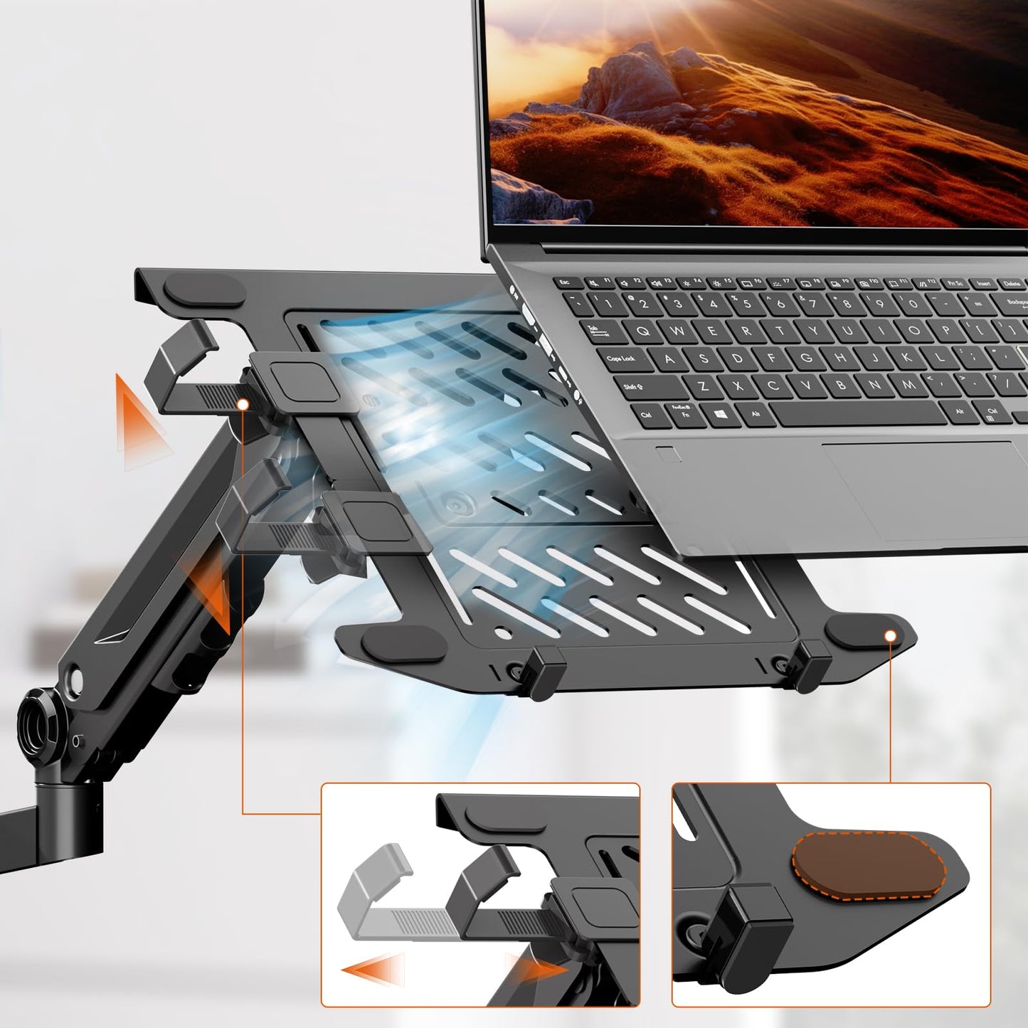 PUTORSEN Laptop Wall Mount, 2-in-1 Monitor Wall Mount for 10-17'' Notebook & 17-40" Screen, Full Motion Adjustable with Laptop Tray, Holds 2.2-26.4 lbs, VESA 75/100mm (Black)