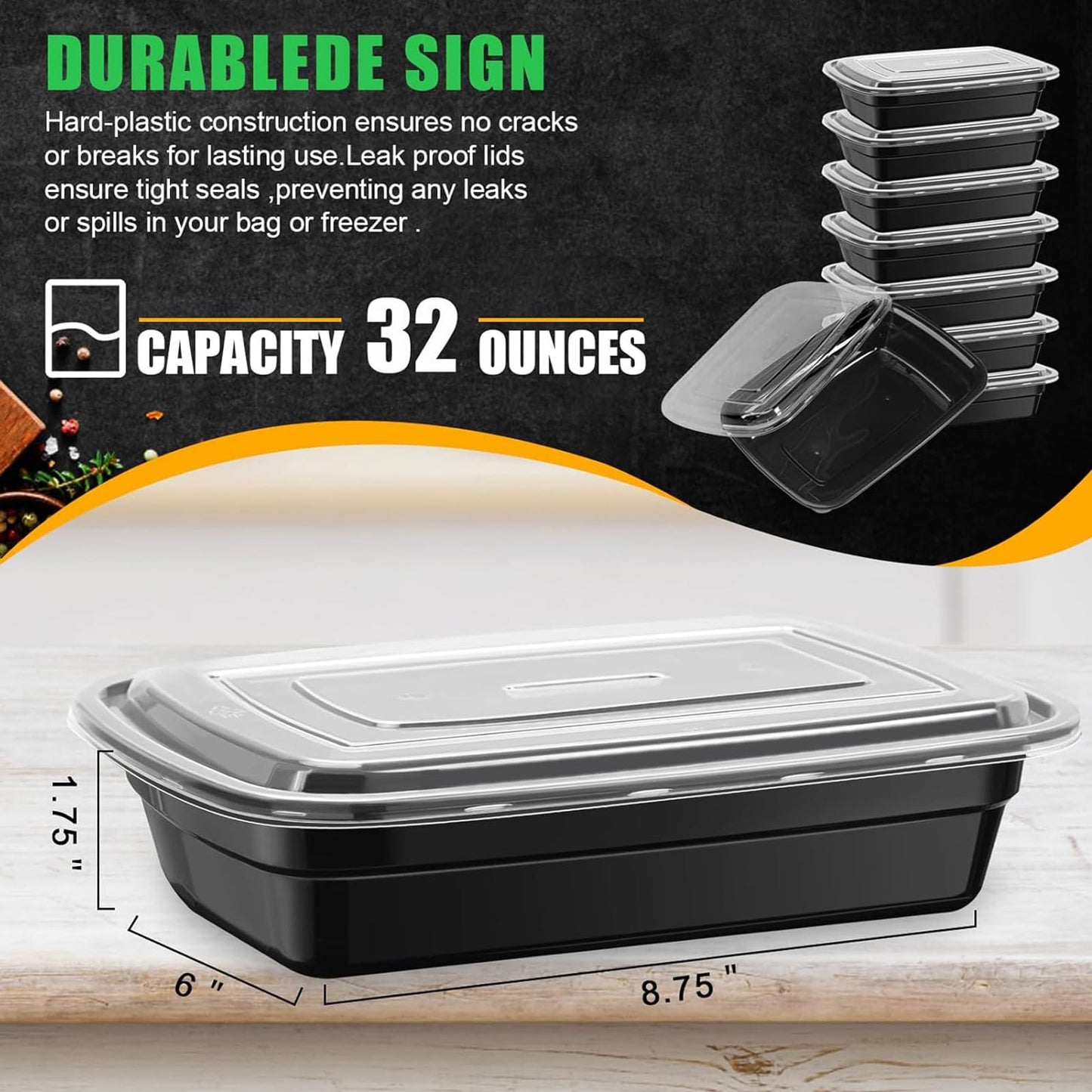 50 Pack (32 oz) Meal Prep Containers, Lunch Bento Boxes with Lids, Portable Lunch Food Storage Container Kitchen Food to Take Out Containers with Lids Camping Picnic Box Microwave (50, Rectangular)
