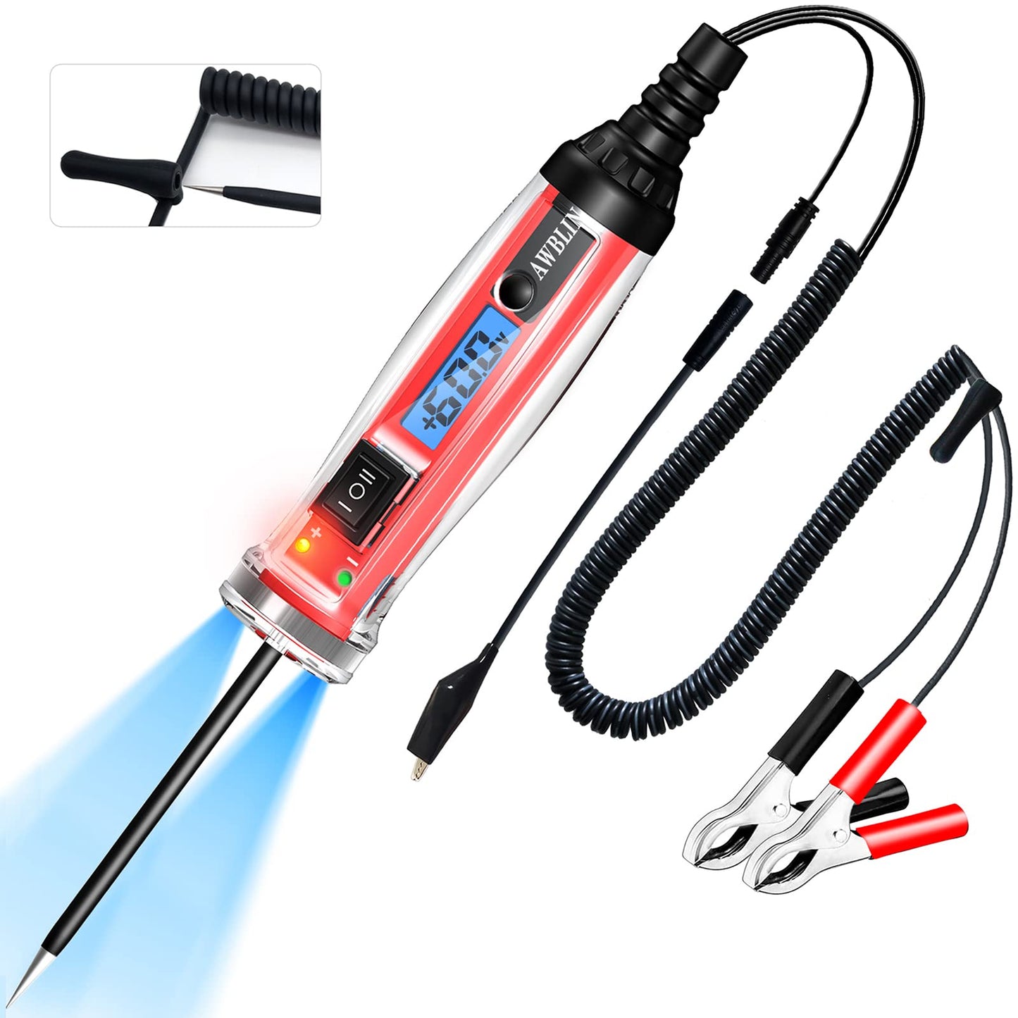 AWBLIN Power Circuit Probe Tester, LCD Digital Automotive Test Light with Voltage Display&Illumination, Auto Short Circuit, AC DC Voltage Tester, Electrical System Tool,Relay Fuse Continuity Test.
