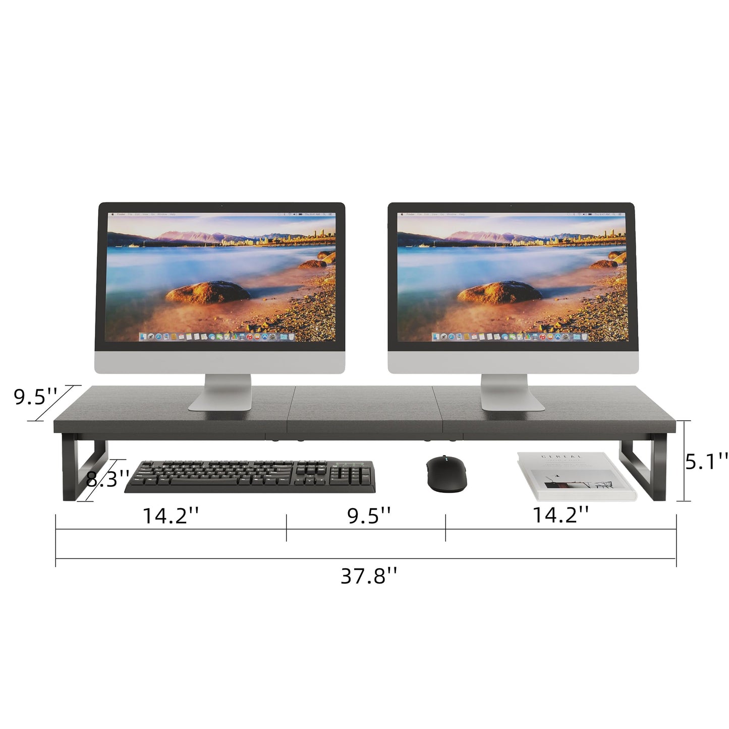 CAIYUN Monitor Stand, Monitor Riser, 39 inch Desk Shelf, Computer Stand Desk Accessories and Organizers, Black Dual Monitor Support