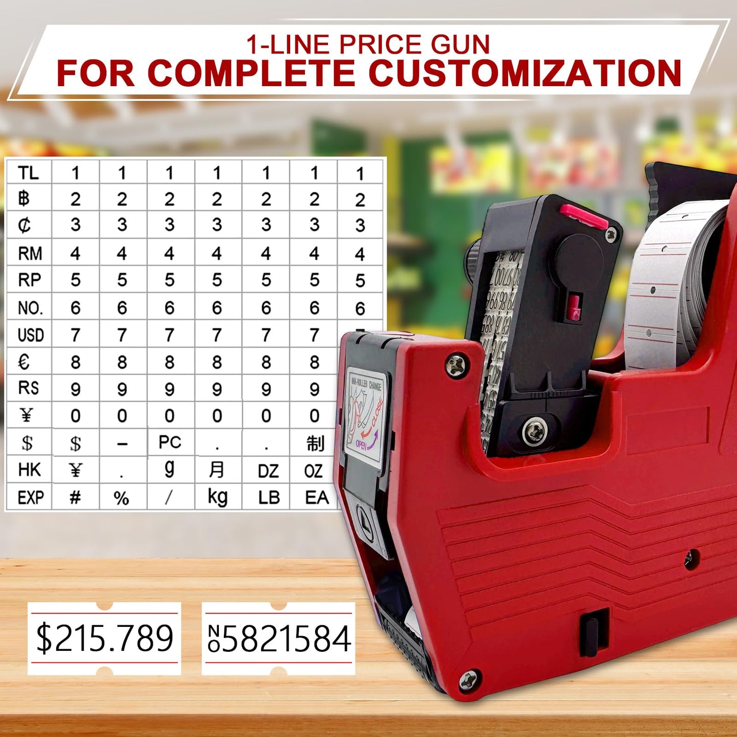 MX5500 Price Labeller - Price Label Gun with 8 Digits, Includes 10 Rolls of Paper and 3 Ink Wheels - Aluminum Alloy with Sticker Labels & Ink Refill for Office, Retail Shop, Grocery Store (Red)