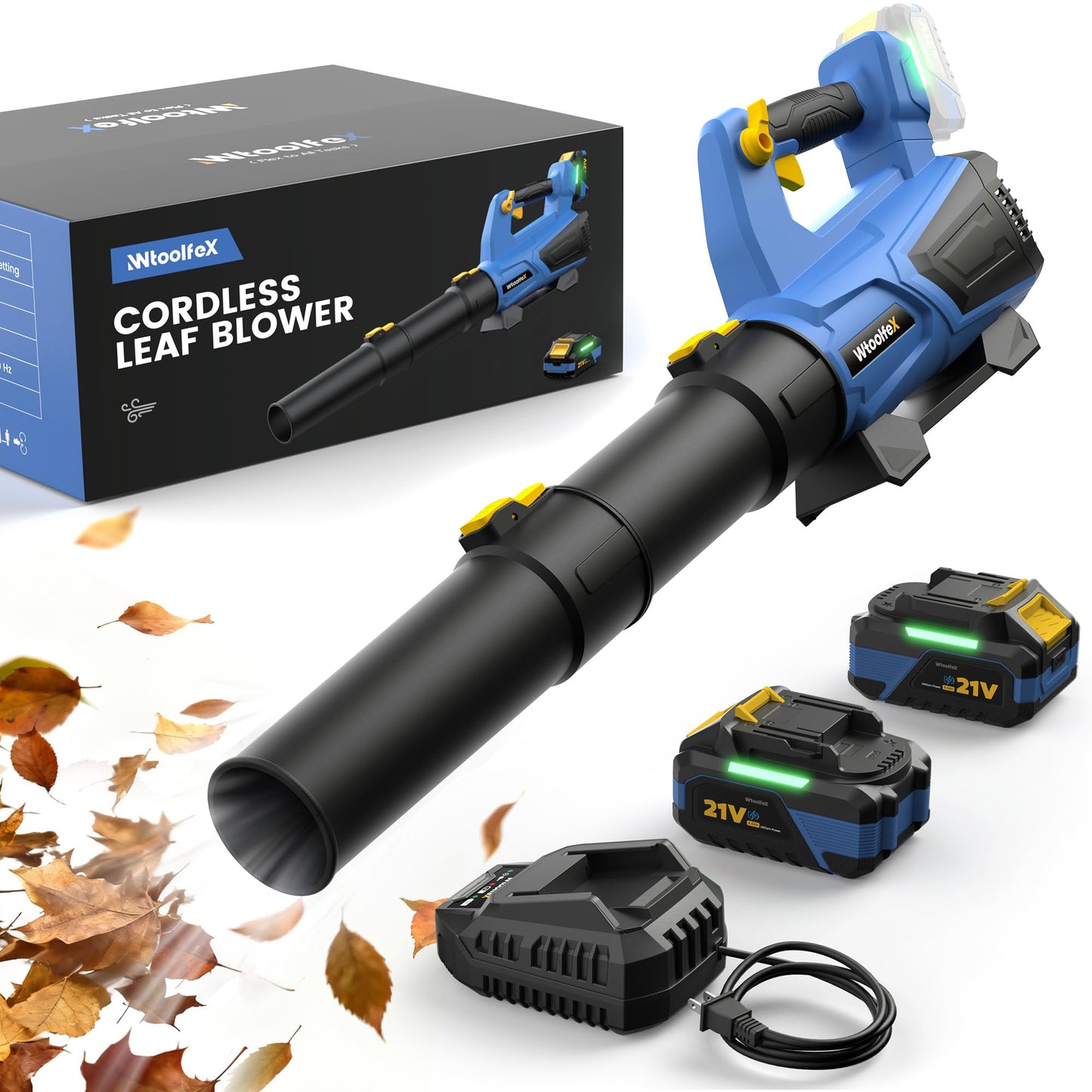 Leaf Blower Cordless with 𝟐 𝐗 𝟒.𝟎𝐀𝐡 𝐁𝐚𝐭𝐭𝐞𝐫𝐲 𝐚𝐧𝐝 𝐂𝐡𝐚𝐫𝐠𝐞𝐫, 590CFM/165MPH Electric Cordless Leaf Blower, Lightweight Blower for Patio Cleaning, Lawn Care, Blowing Leaves and Dust