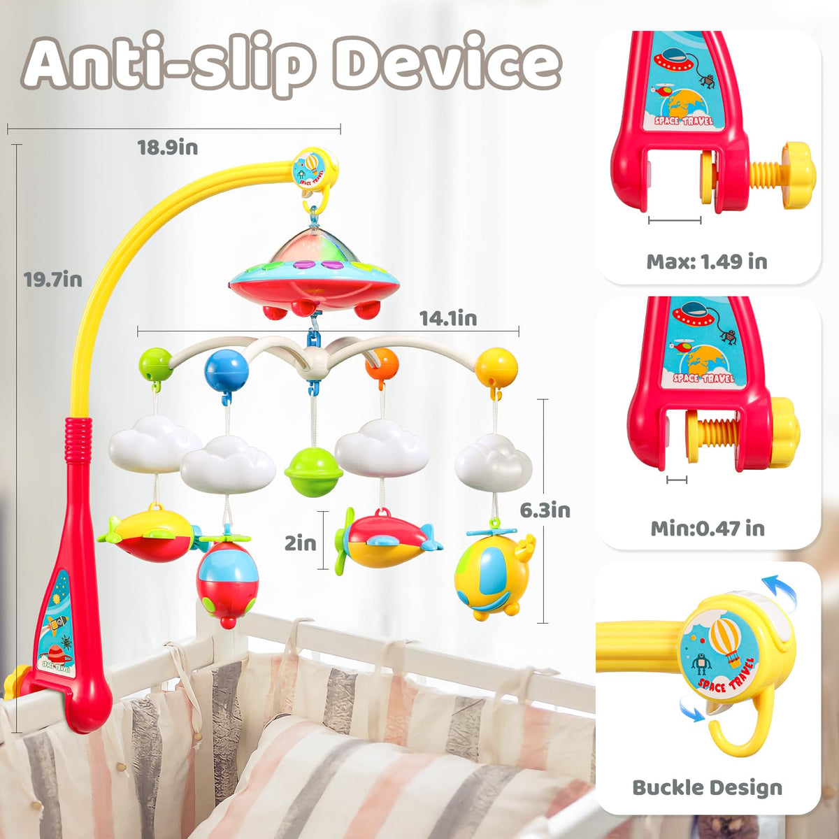 BOBXIN Baby Mobiles for Crib, Crib Mobile with Projector and 108 Melodies Music, Crib Toys with Remote Control and Hanging Rattles Rotating,Toy for Newborn and Baby Boy Girl