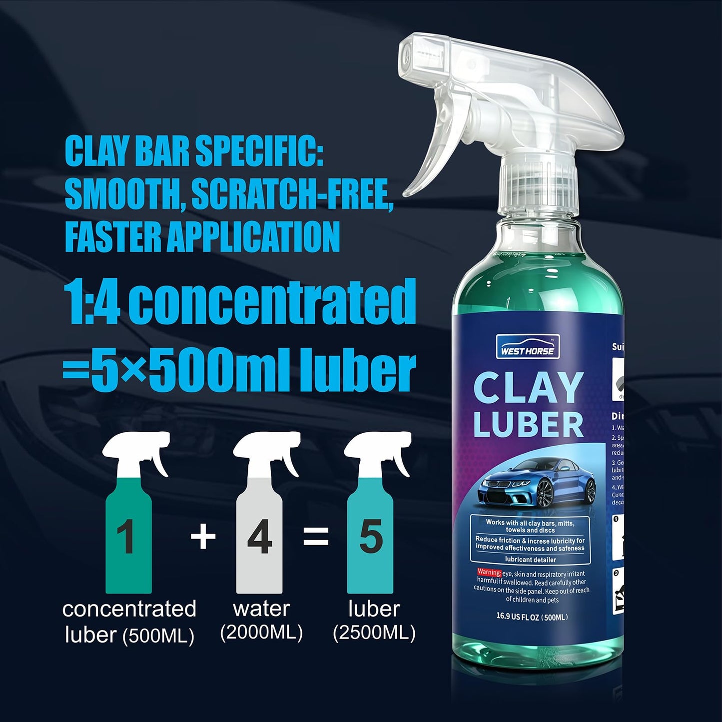 WEST HORSE Clay Bar Kit - 4 Pack 400g (4x100g) + 16.9 fl. oz Lubricant + 4 Pack Microfiber Cloth for Car Detailing