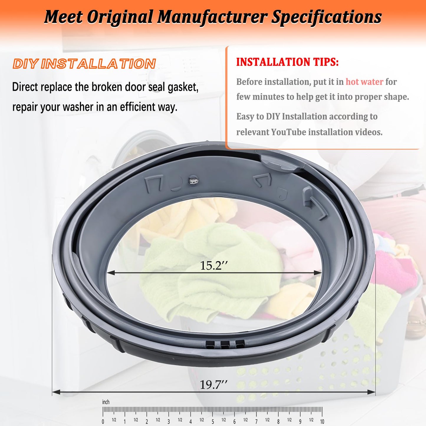 Upgraded DC97-16140P Washer Door Boot Seal DC97-19755A Compatible with Samsung Washing Machine Door Bellow Gasket AP6002538 PS11735181 EAP11735181