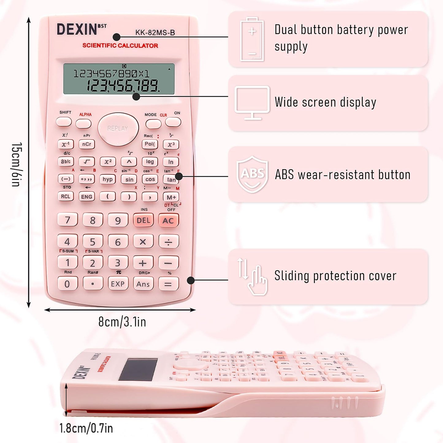 8 Pack Scientific Calculators with 2-Line LCD Display, Functions Non-Graphing Engineering Math Calculator Class Set for School, Financial Students Office Business (Pink/Blue/Green/White)