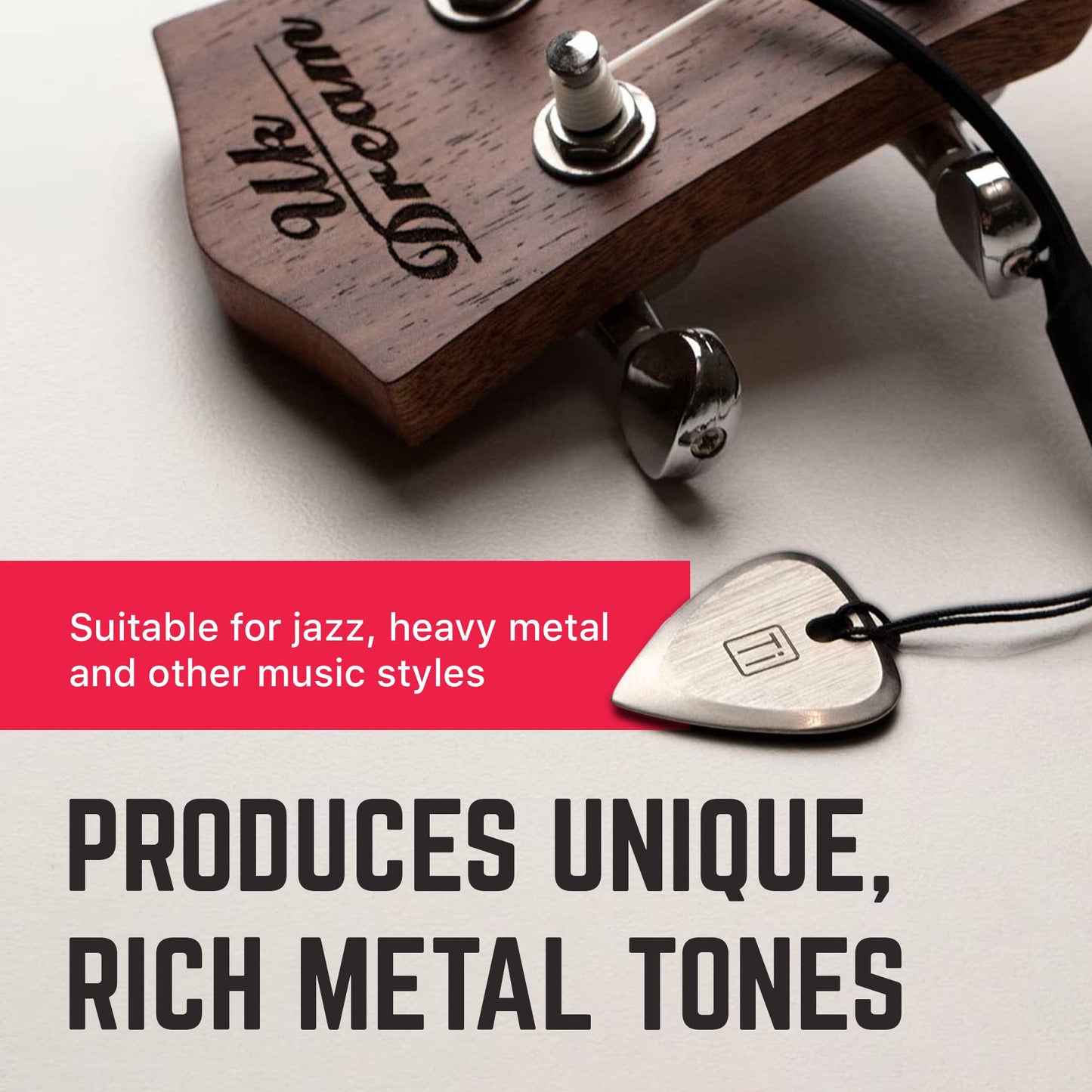 GPCA Titanium Guitar Pick, 3mm Thick Metal Guitar Pick for Guitar, Bass, and Ukulele, comes with Wrist Strap, Must-Have Guitar Accessories, Gift for Musicians and Music Lovers