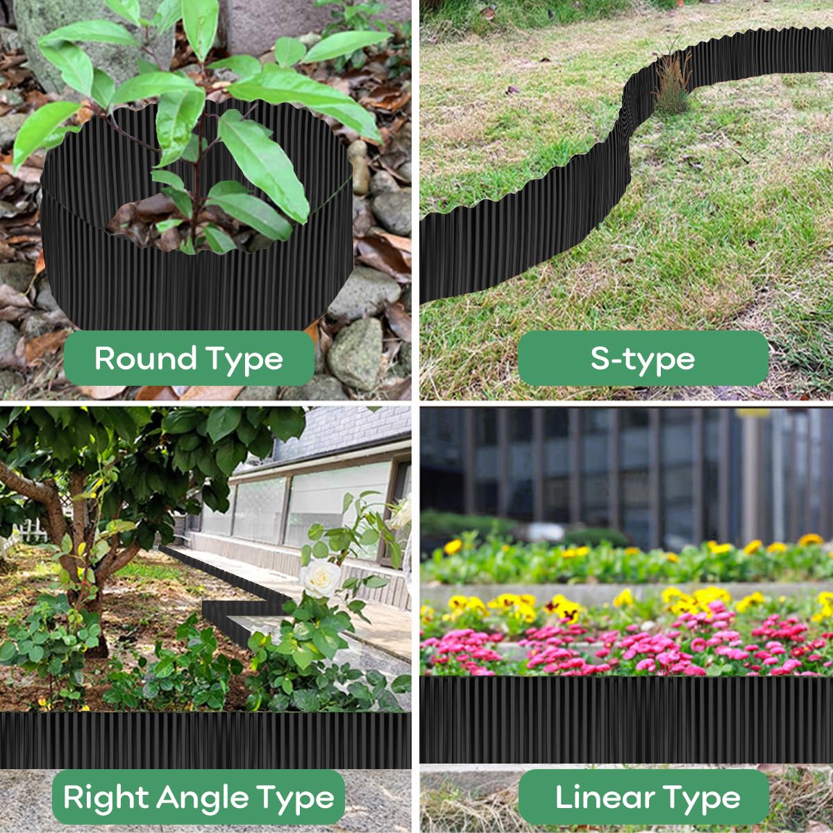 Metal Garden Edging Border 12in x 20ft,Corrugated Lawn Edging Borders,Galvanized Landscape Edging,Flexible Long Strips for Raised Flower Bed Tree Surrounds -Black