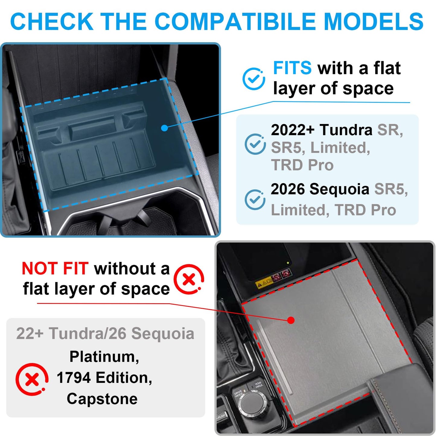 Center Console Hidden Organizer Compatible with 2022 2023 2024 2025 2026 Toyota Tundra and 2026 Toyota Sequoia Accessories OEM Secret Compartment Storage Box Press Open(Fit SR/SR5/Limited/TRD Pro)