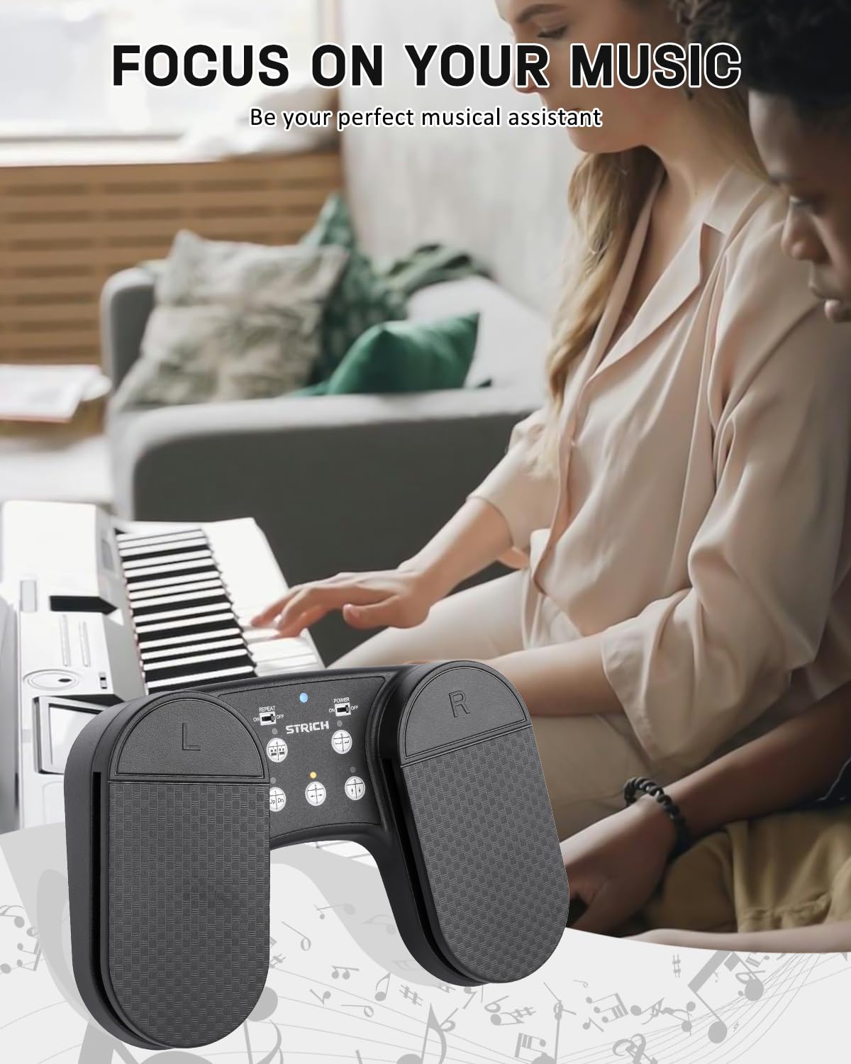 STRICH Wireless Page Turner Pedal, Rechargeable Foot Pedal Page Turner for iPad Music Sheet, Multimedia Platforms, Smart Phone, Tablets, Piano, SPT-10, Gray