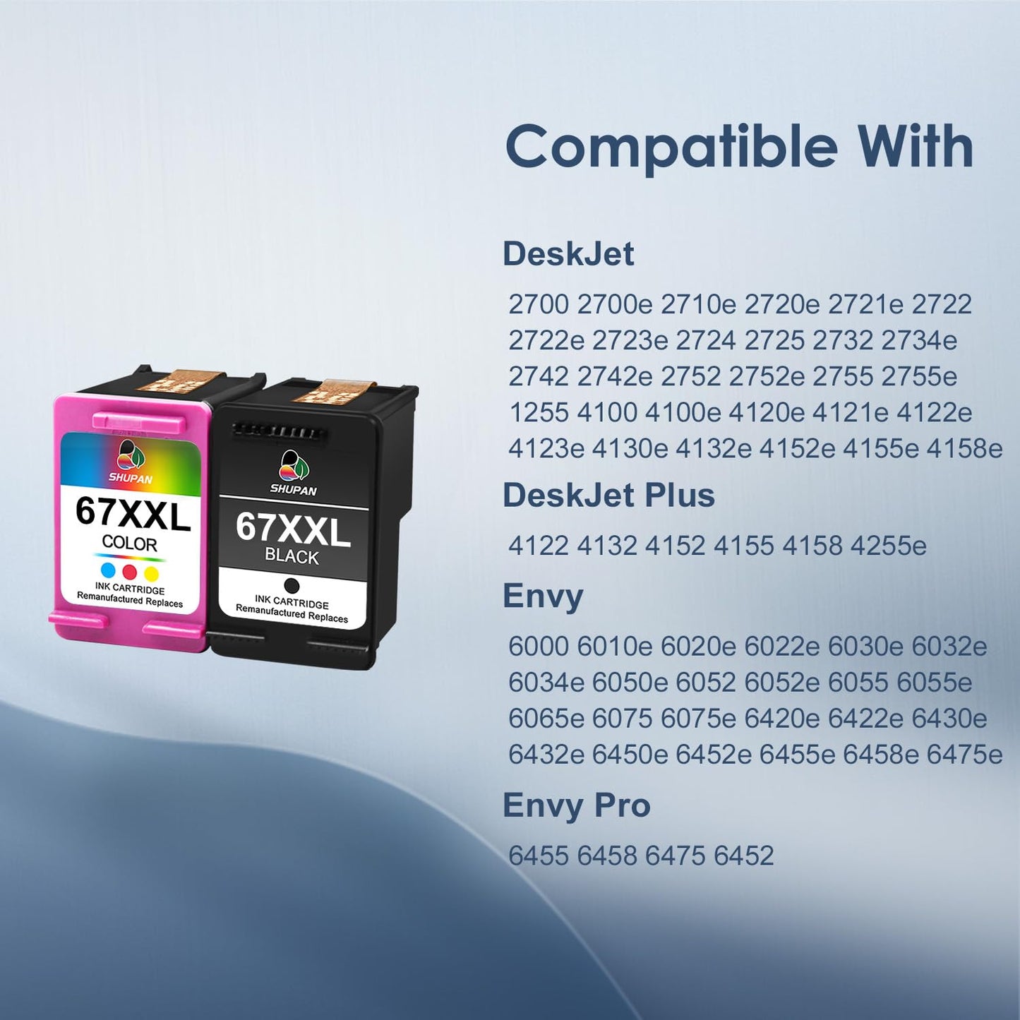 XXL 67 Ink Cartridge Combo Pack Replacement for HP 67XXL 67XL Ink Cartridge Work with DeskJet 2700 2755e 4155e 4100 Series Envy 6000 6400 6055e Series Printer (1 Black + 1 Color)