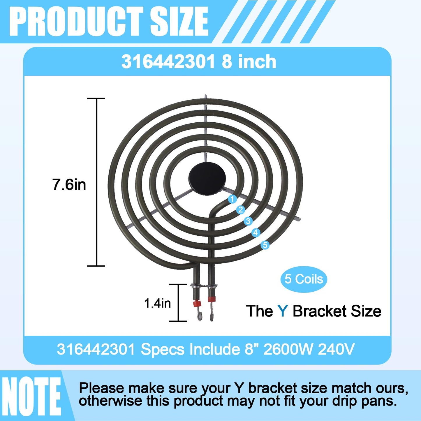 Wadoy 316442301 MP26YA 8 inch 5 Turns Surface Burner Element - Compatible Heating Element for Range, Stove & Cooktop AP4356467 222T025