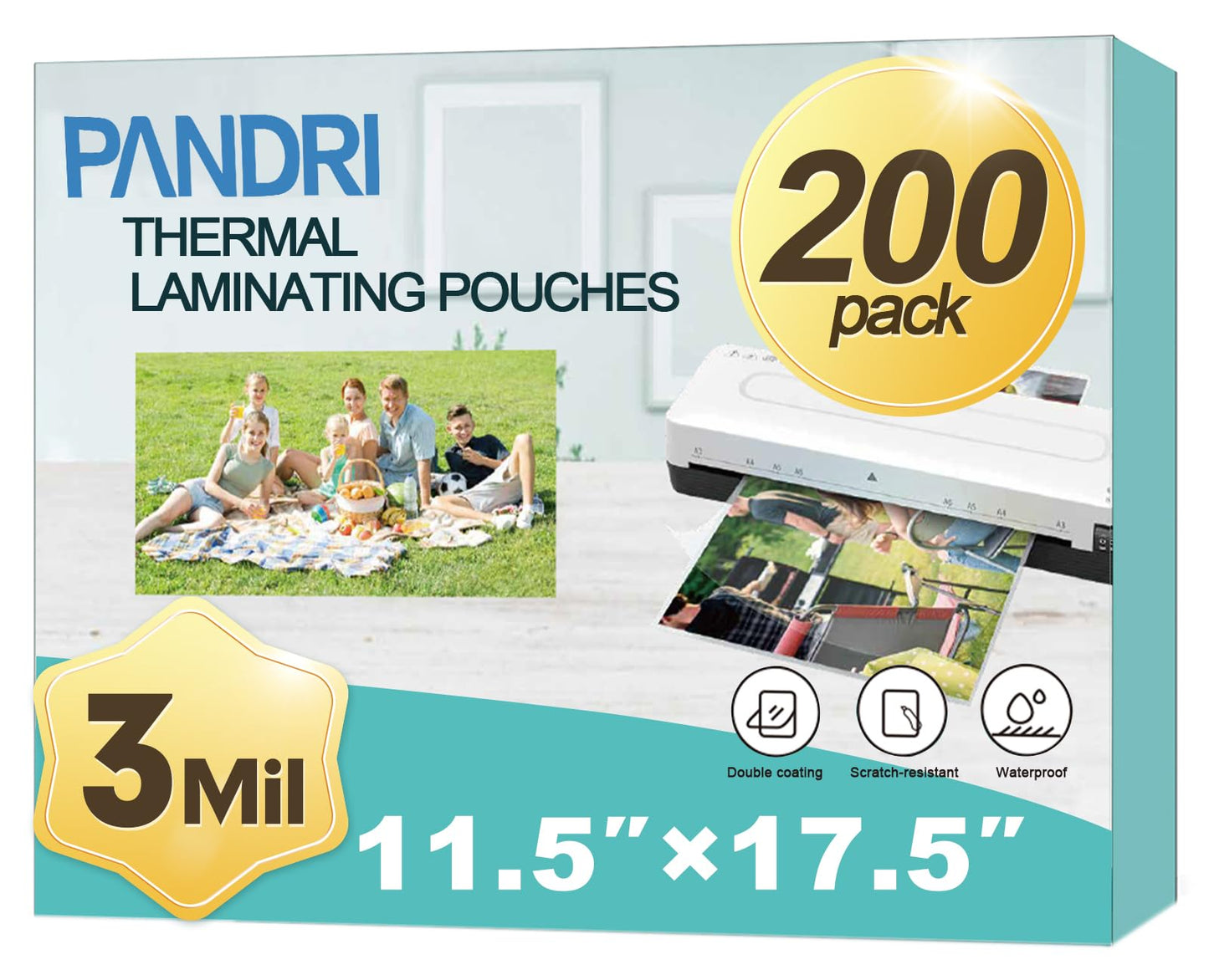 Laminating Sheets, PANDRI 200 Pack Thermal Laminating Pouches Holds 11 x 17 Inch, 3 Mil Plastic Laminator Paper 11.5 x 17.5 Inch, Clear Round Corner