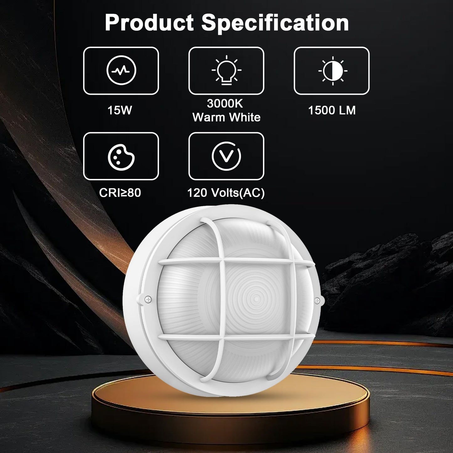 8” Bulkhead LED Light White Round,Nautical Outdoor Lights White Round LED Sauna Light Fxiture,8" Nautical Bulkhead Wall Light 3000K,1500 Lumen,15W