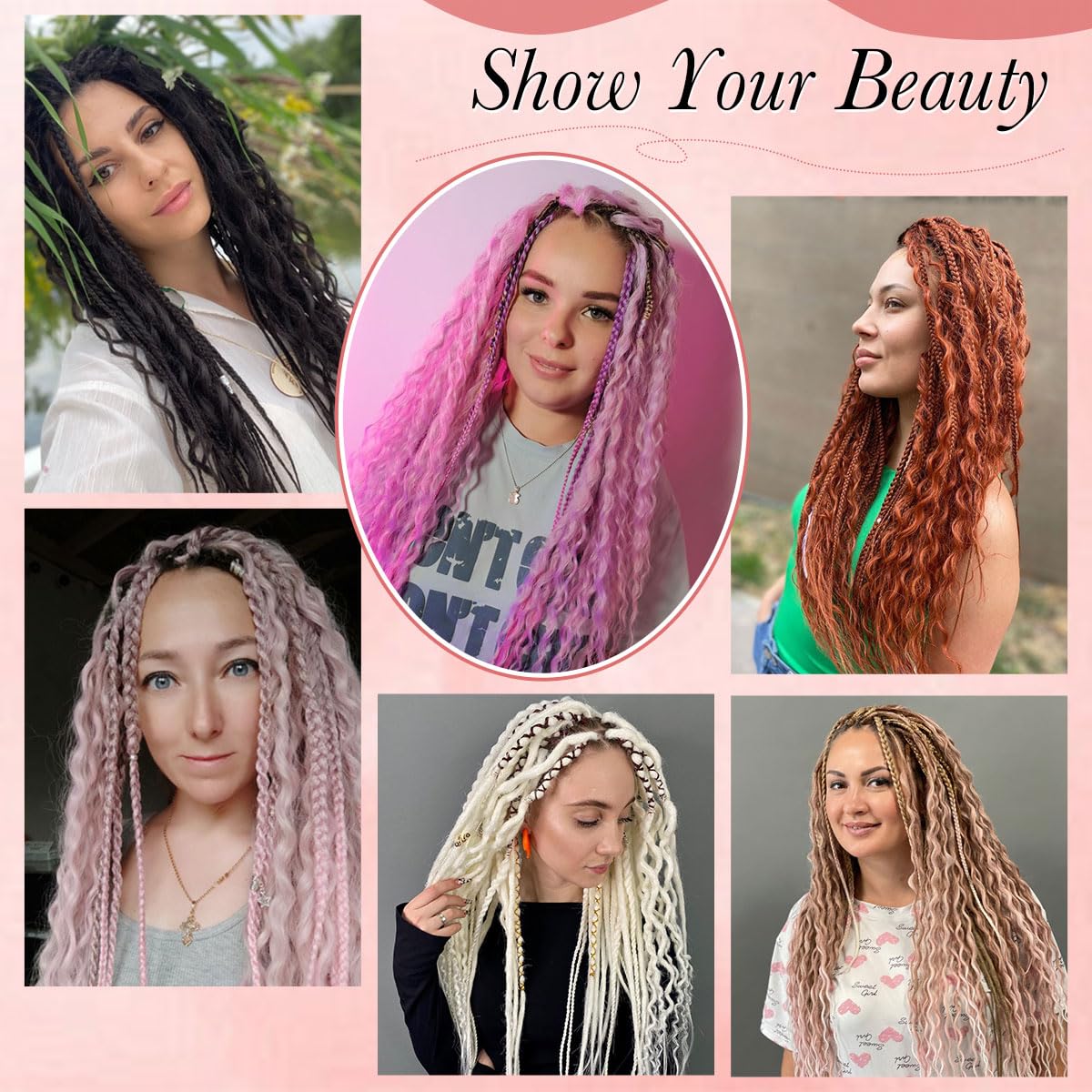 Quiduis 30 Inch 30 Strands SE Dreadlock Extensions,3 In 1 Mixed Synthetic Dreads Extensions,Pine Green Curly&Straight&Boho Single Ended Dreads Extensions Hippie Style Dreadlock for Women