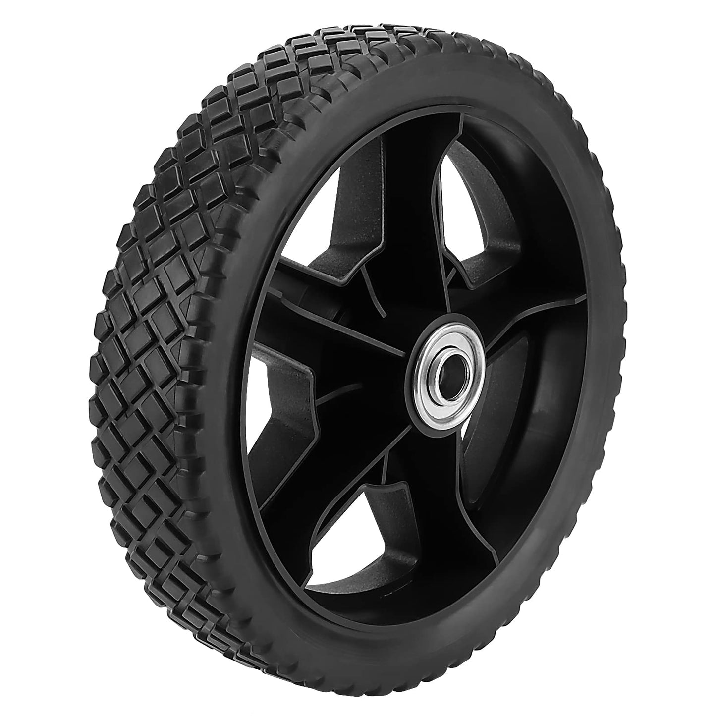 SINJEUN 4 Pcs Plastic Lawn Mower Wheel 8", Plastic Replacement Tires Spoked Tires for Hand Trucks, Push Lawn Mowers, Carts，1/2 Inch Bore
