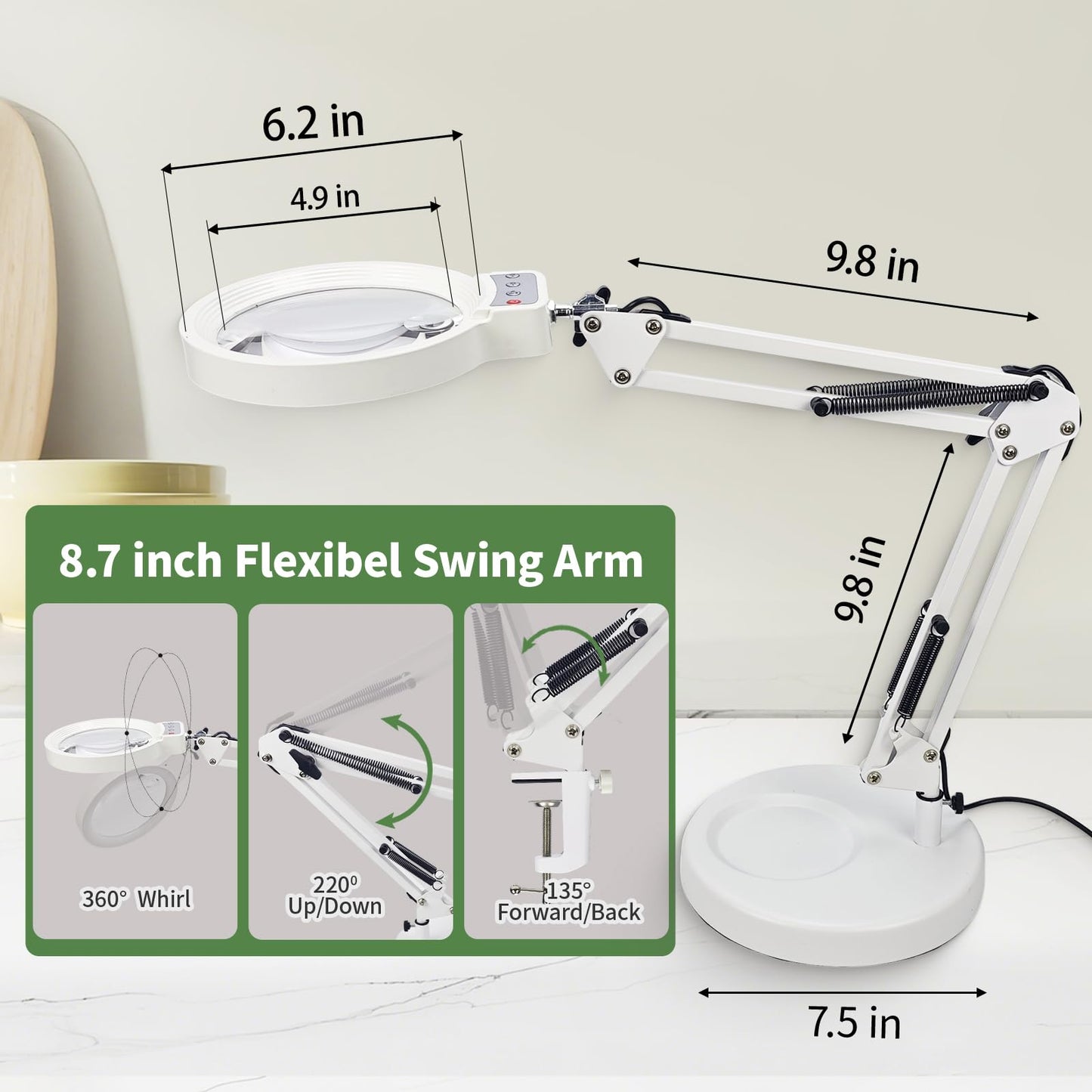 10X/20X Magnifying Glass with Light and Stand, LED Desk Lamp with Base and Clamp, 3 Color Mode, 10 Dimmable Levels Desktop Magnifier, Hands Free for Reading Crafts Jewelry Sewing Close Work