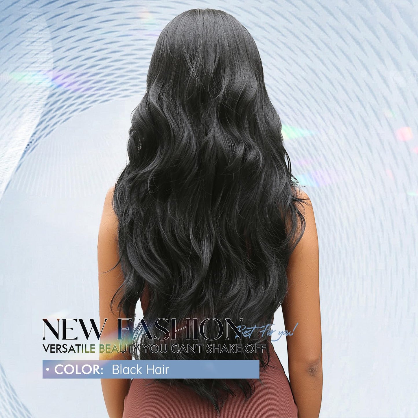 Black Wavy with Bangs Wigs for Women Long Curly Black Wig with Bangs Synthetic Wig