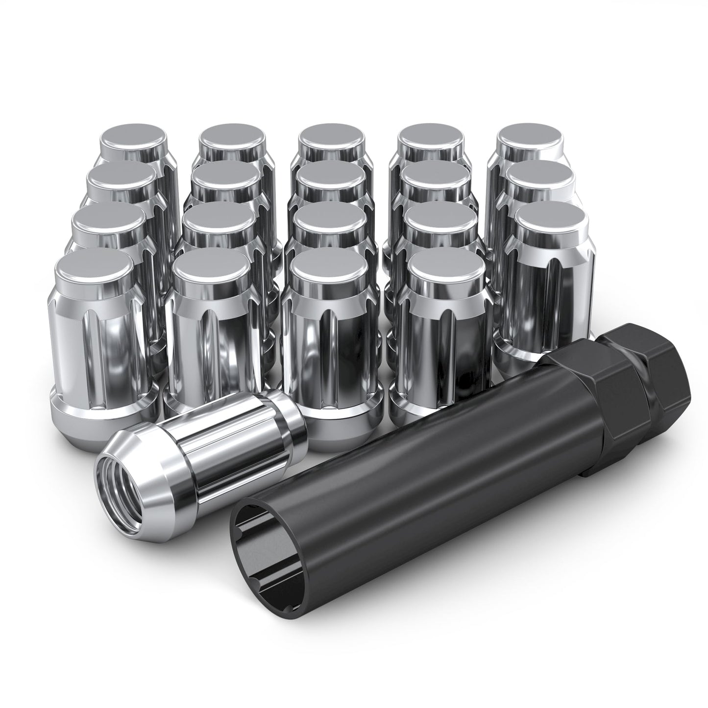 White Knight 3806-20AM Chrome M12 x 1.25 Thread Size Spline Drive Lug Nut with Key (Small Diameter Seating for AFTERMARKET Wheels), 20-Pack