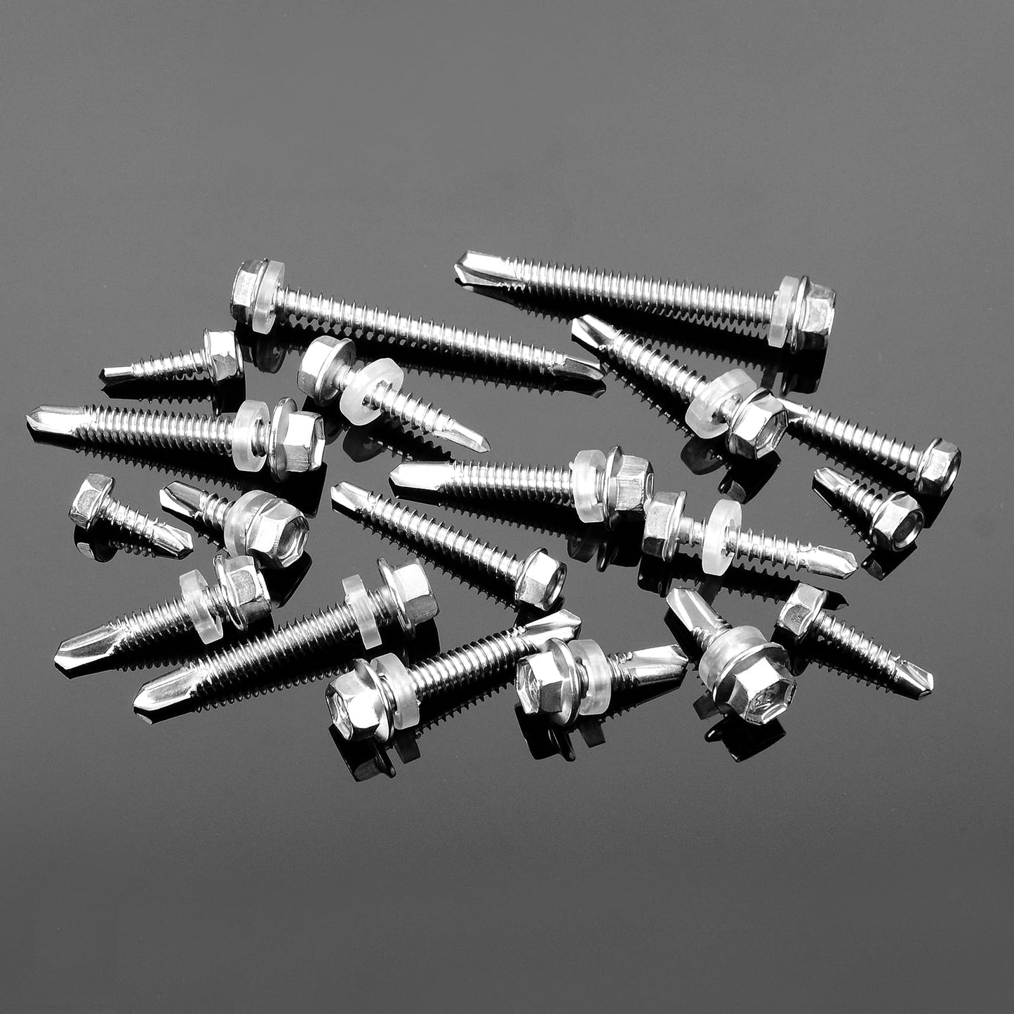 Mywish 410 Stainless Steel Self Tapping Screws for Metal, 385 Pieces #8#10#12 Hex Head Self Drilling Screws Assortment Kit, Length 1/2" to 2", High Strength Sheet Metal Screws