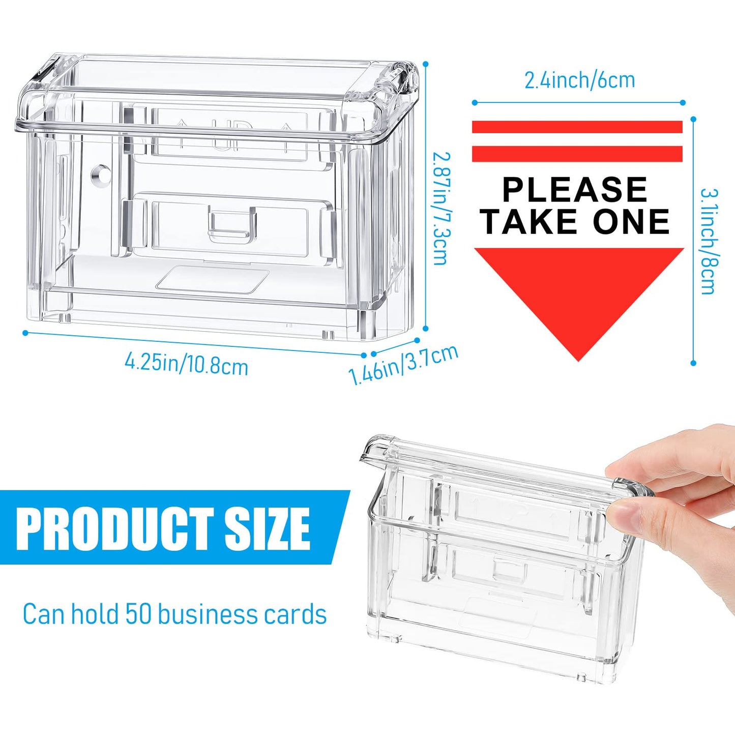 Crtiin 6 Pcs Outdoor Business Card Holder Clear Waterproof Acrylic Business Card Holder Wall Mount for Car with Take One Sticker for Office Store Trucks Wall, 4.25 x 1.46 x 2.87 Inch