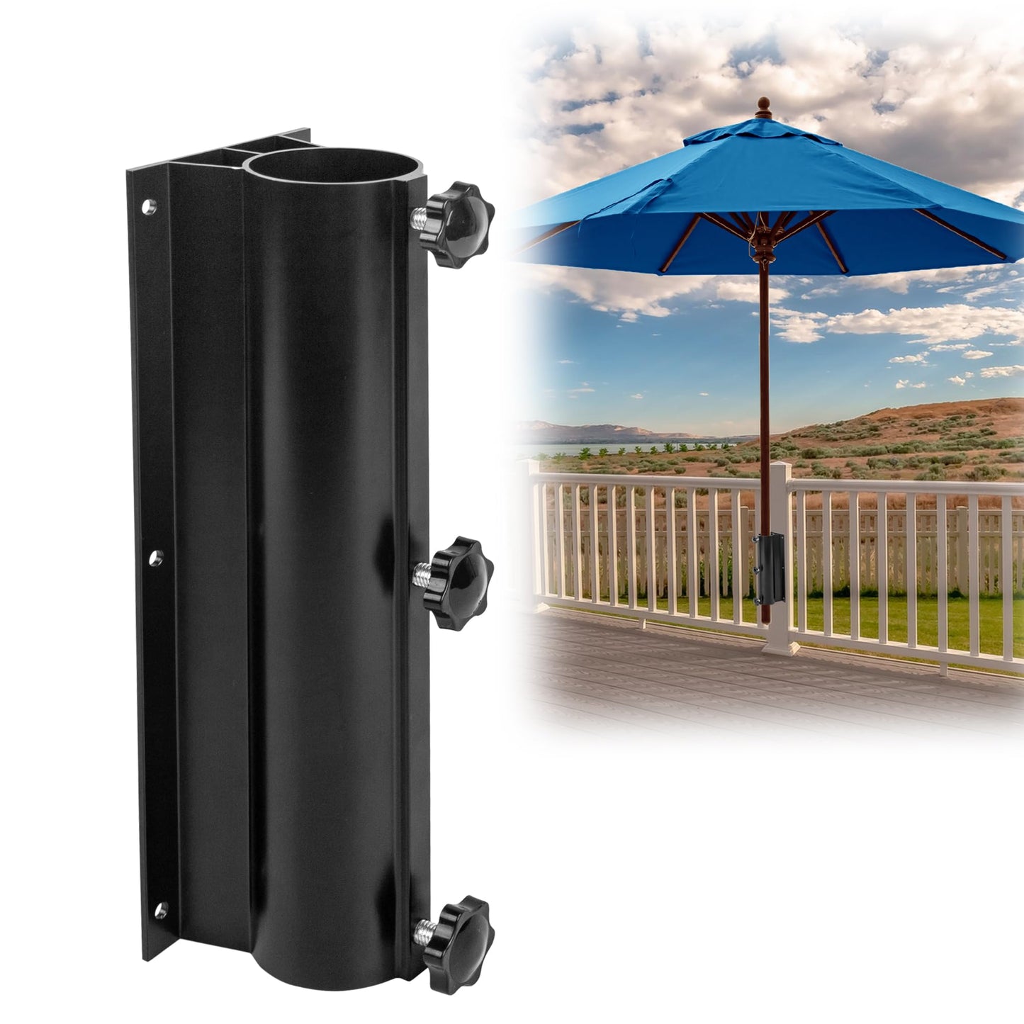 YZZHAJ Aluminum Patio Umbrella Holder Heavy Duty Umbrella Clamp Stand Adjustable Umbrella Clamp Mount Bracket for Deck Railing, Outdoor Courtyard,Balcony,Garden-Fit Max OD 2 inch