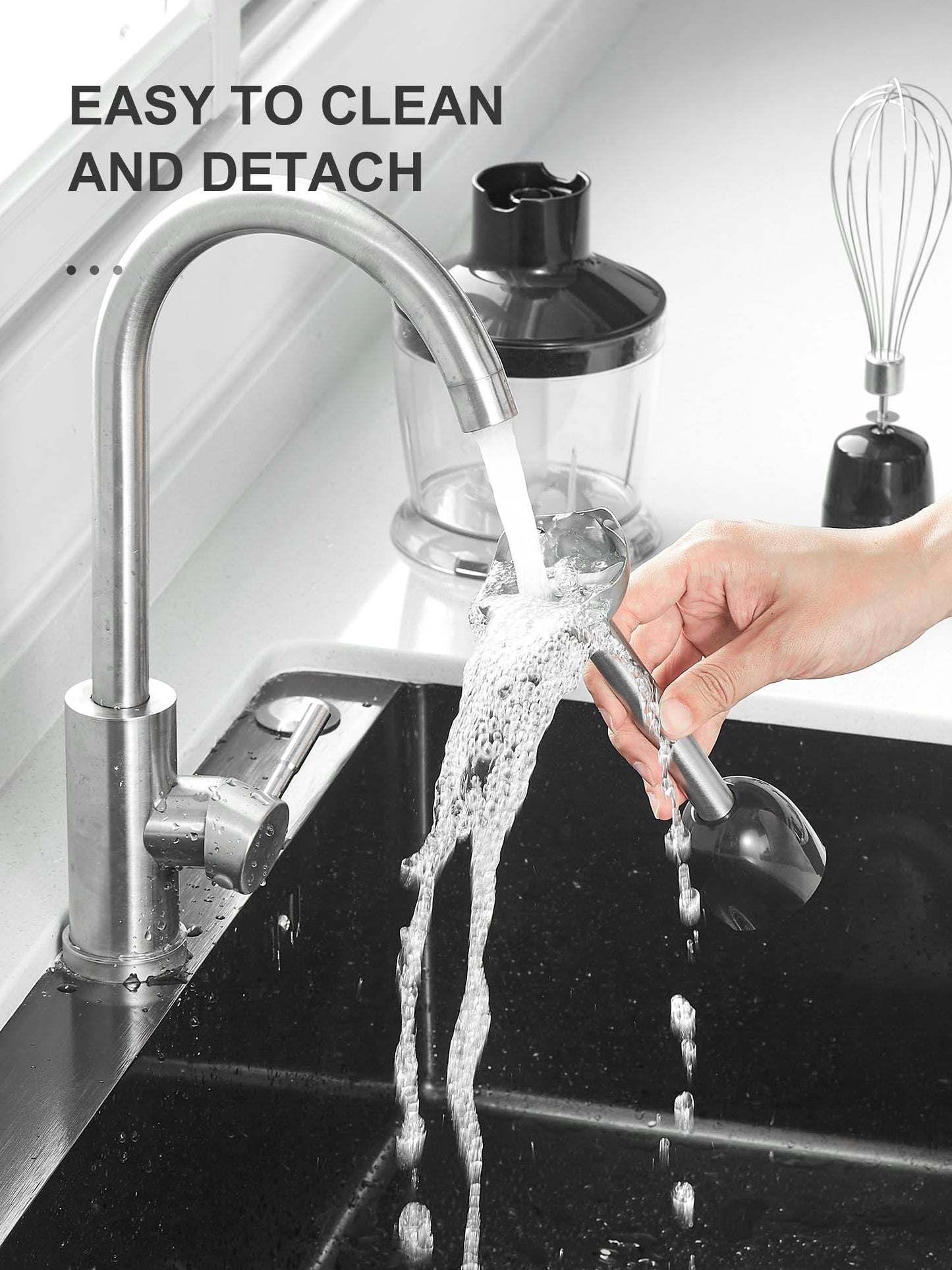 5-in-1 Hand Immersion Blender, 1000W Handheld Blender, Copper Motor Stainless Steel Blade Stick Blender, Mixing Beaker, Food Processor, Whisk, Milk Frother, for Smoothies Puree Baby Food (Black)
