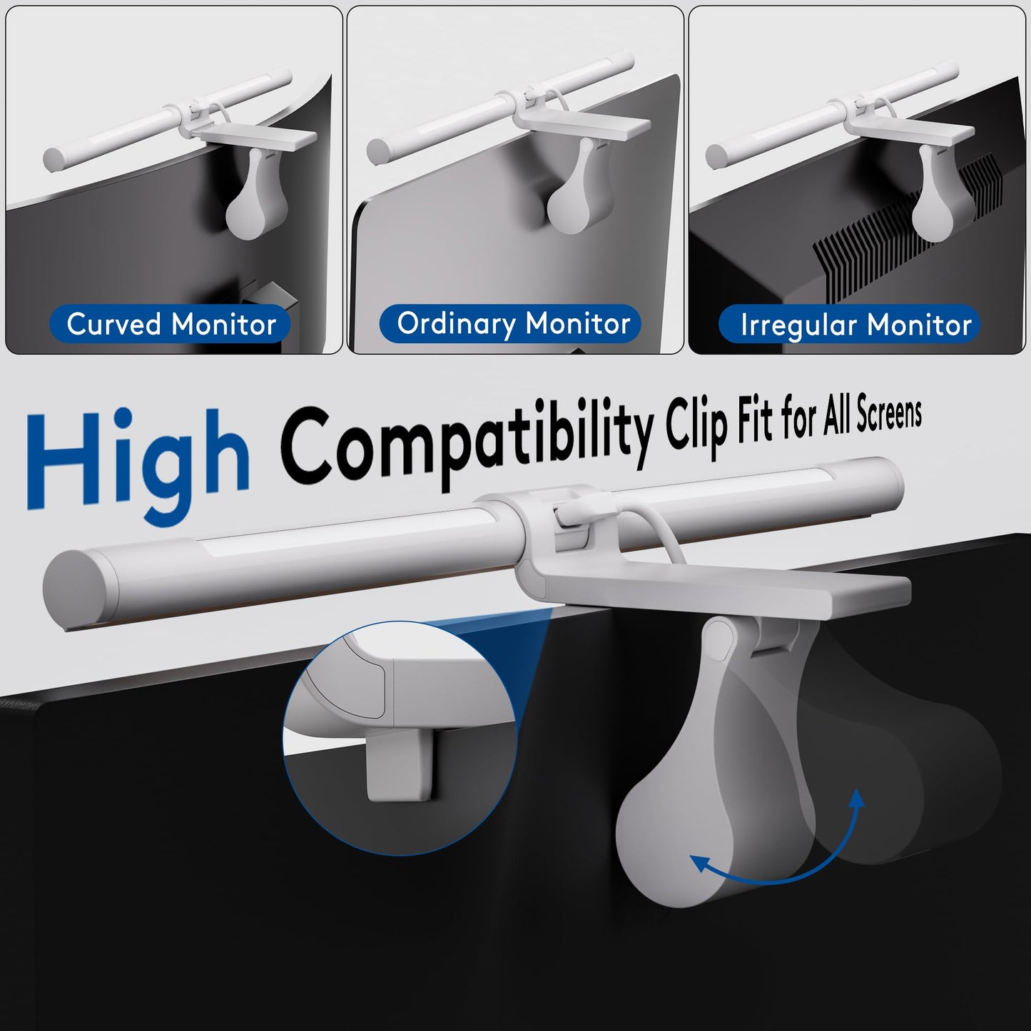 Quntis Monitor Light Bar 16'', Backlight & Camera Base, USB-Powered Space Saving Home Office Desk Lamp with Remote, Eye-Care No Glare Computer Light for Curved Gaming Monitors Reading Study, White
