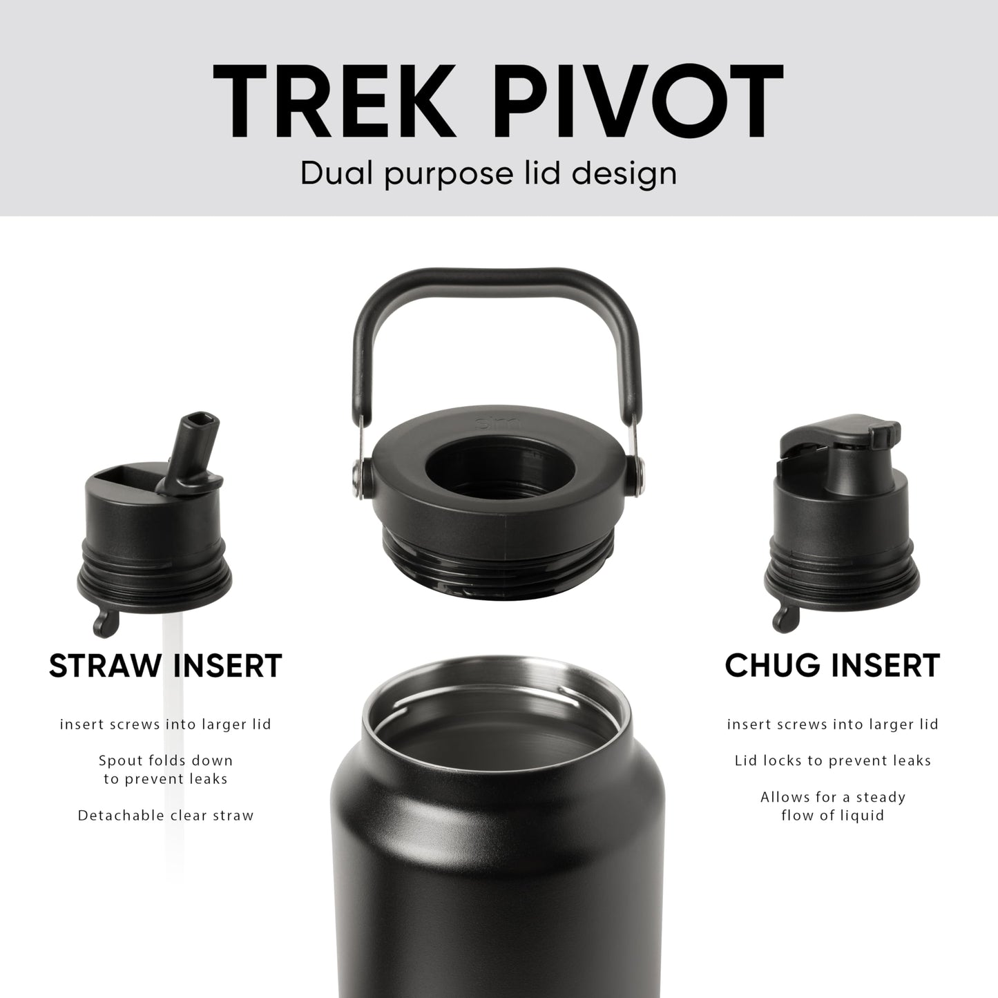 Simple Modern Trek Pivot | Half Gallon Water Bottle Jug with Handle & Boot | Interchangeable Straw & Chug Lids | Large Insulated Stainless Steel | Sports Camping Outdoors | 64oz, Forest