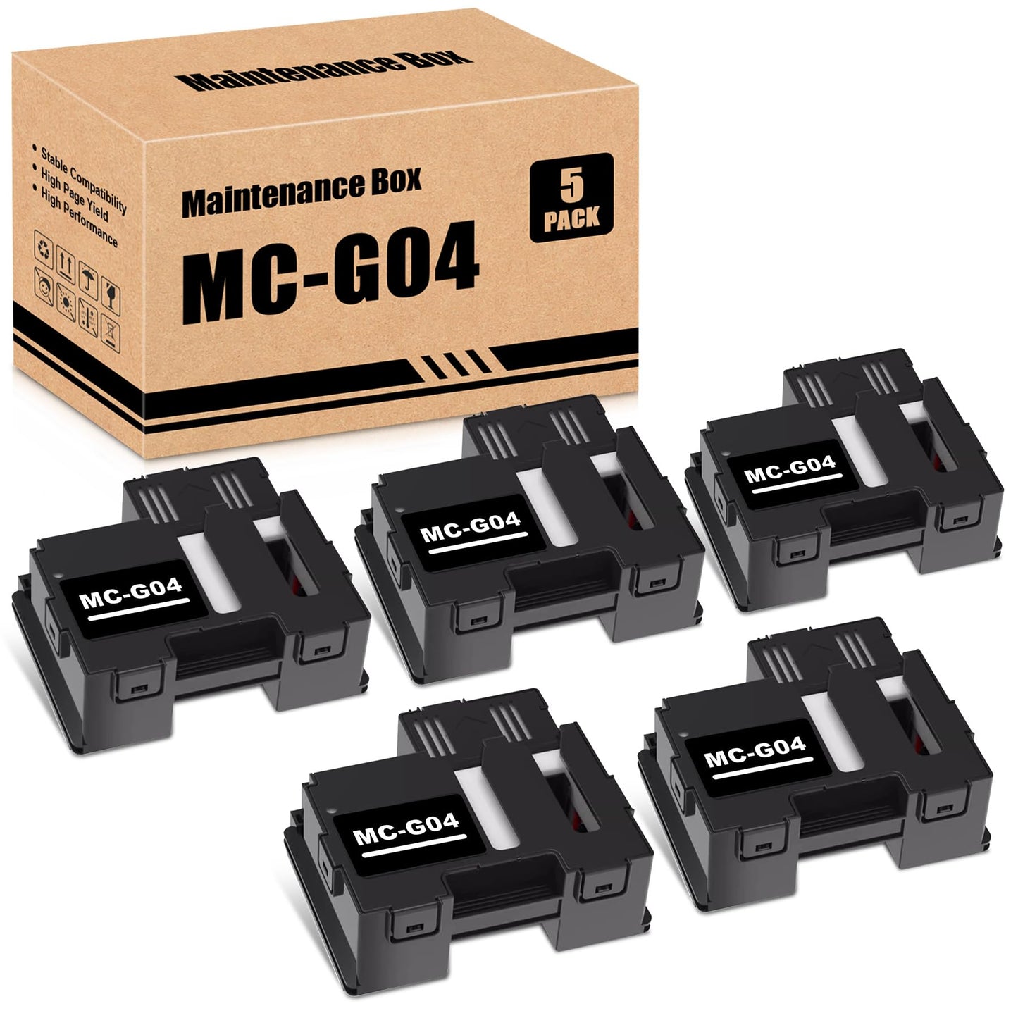 MC G04 MC-G04 Maintenance Cartridge Work for G1130 G1230 G1330 G1430 G1530 G2170 G2270 G2470 G2570 G3170 G3270 G3370 G3470 Printers, Replacement for Canon MC-G04 Ink Maintenance Cartridge Box, 5-Pack