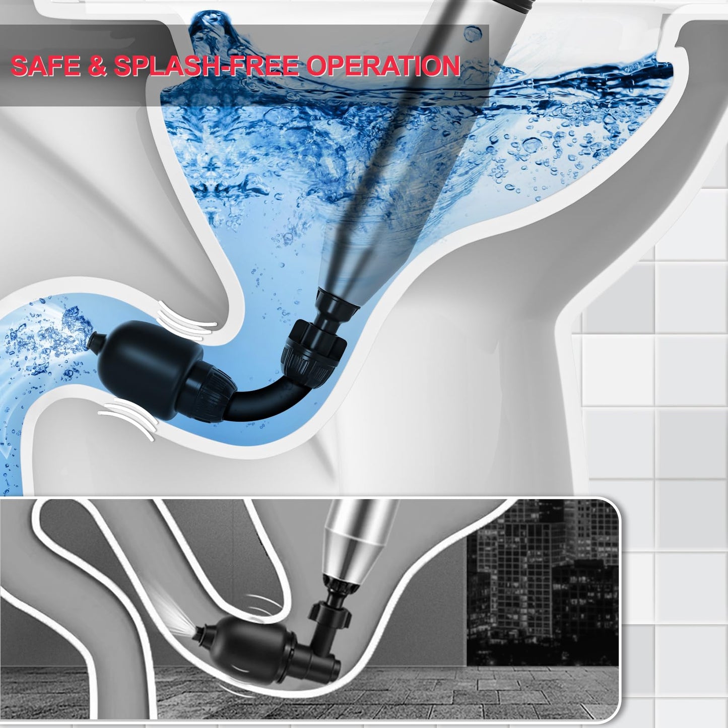 Dinftin Cordless Electric Toilet Plunger Pro Compatible for 18V Li-ion Battery (Battery Not Included) - Heavy Duty Unclogger with High Pressure & 3 Interchangeable Heads for Toilets, Sinks, Bathtubs