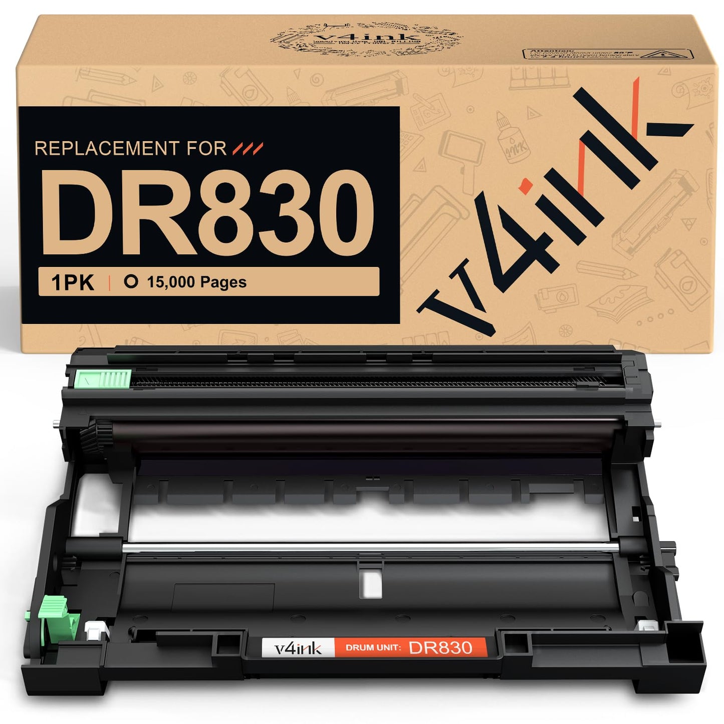 v4ink Compatible DR830 Drum(Not Toner) Replacement for Brother DR830 DR-830 Drum Unit for Brother DCP-L2640DW HL-L2400D HL-L2405W HL-L2460DW HL-L2480DW MFC-L2820DW XL MFC-L2900DW Printer - (1 Black)