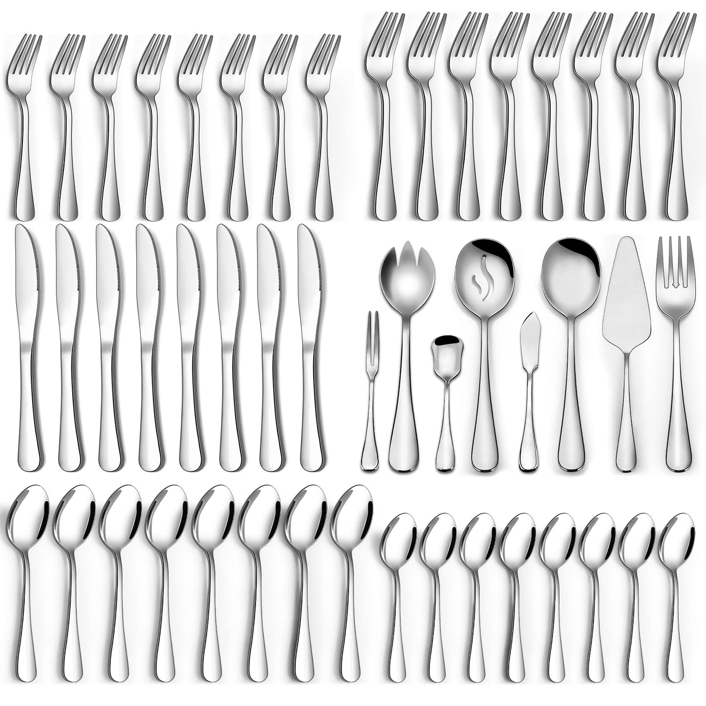68-Piece Silverware Set with Serving Utensils, Heavy Duty Stainless Steel Flatware Set for 12, Food-Grade Tableware Cutlery Set, Utensil Sets for Home Restaurant, Mirror Finish, Dishwasher Safe