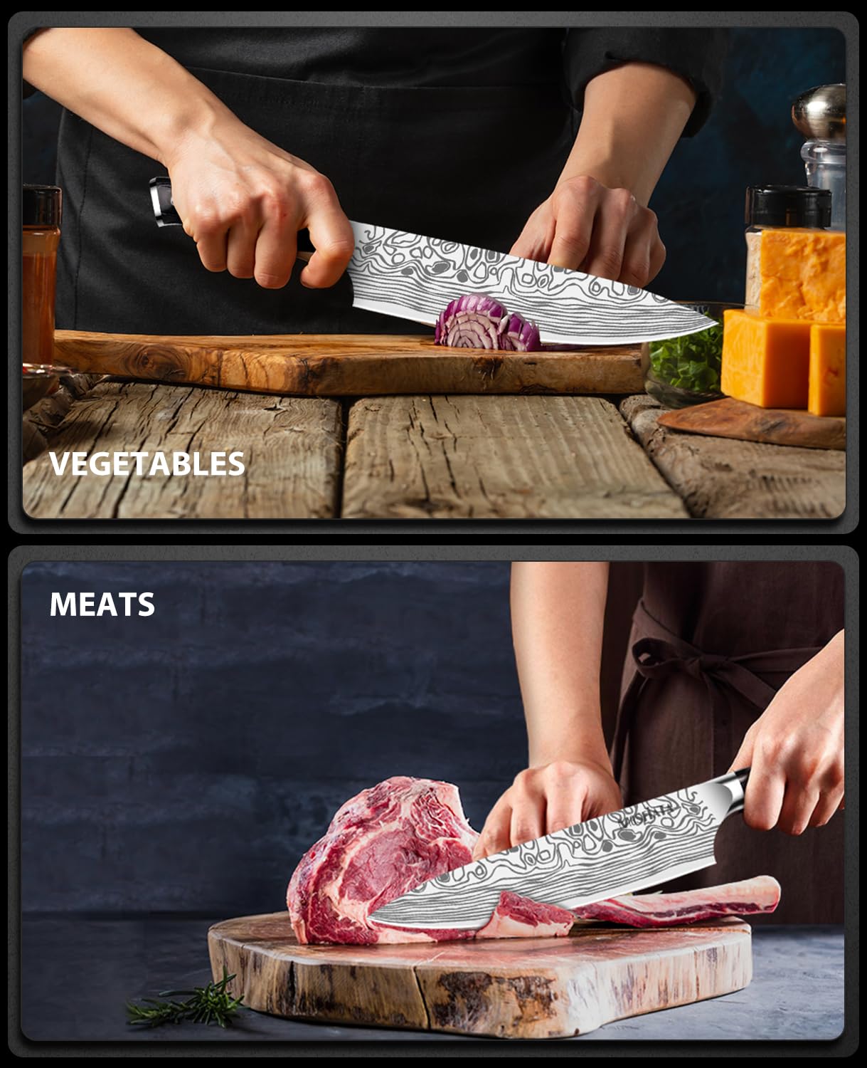 MOSFiATA 8 inch Super Sharp Professional Chef's Knife with Finger Guard and Knife Sharpener, German High Carbon Stainless Steel EN1.4116 with Micarta Handle and Gift Box