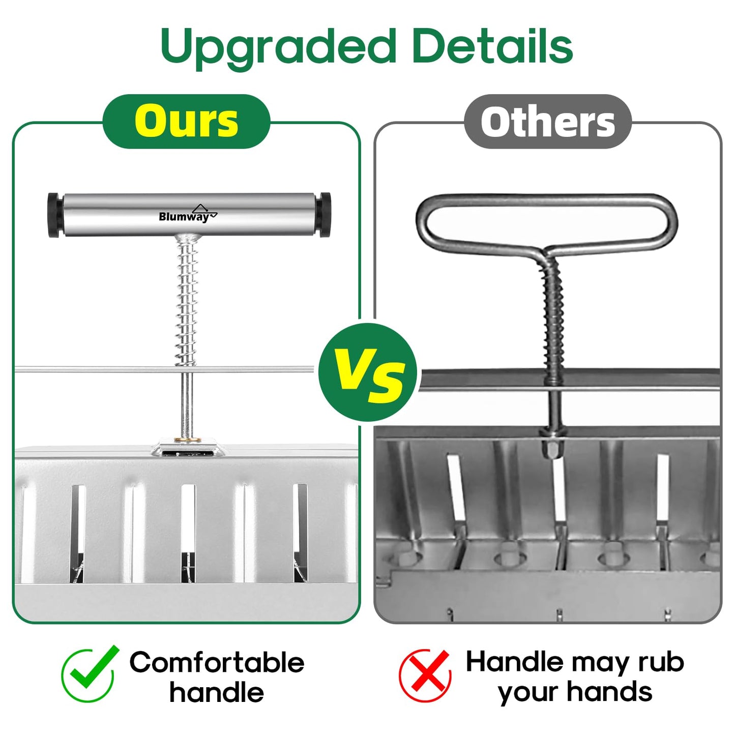 BlumWay Upgraded Soil Blocker, 8 Cell Seed Blocker 2 inch Quad Soil Block Maker Manual with 3 Types of Block Pins, Hand-held Soil Blocking Tool for Seed Stater Tray Outdoor Plants