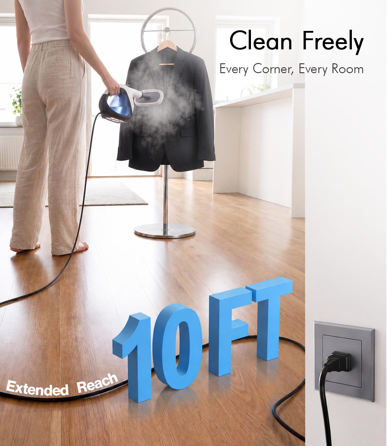 Handheld Steam Cleaner for Home 3s Instant Heat-Up No Need to Wait, Upgrade 2 LB Light Weight Easy Refill Portable Steamer Cleaner for Furniture Couch Grout Walls Kitchenware Cleaning (White)