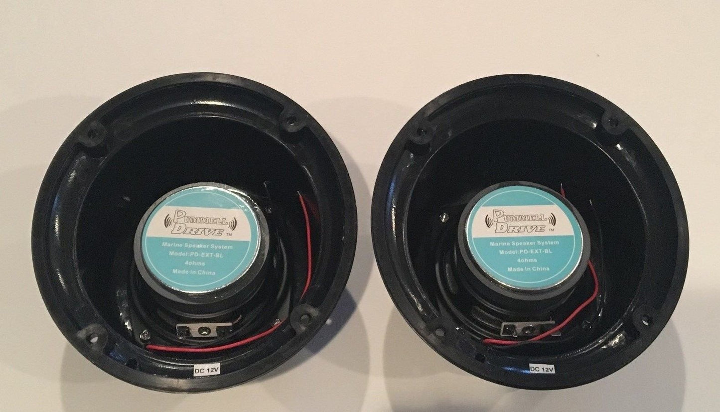 Pummell Drive 2 RV Marine Gloss Black Wavy Blue LED 5.25" Flush Mount Speaker UV Waterproof