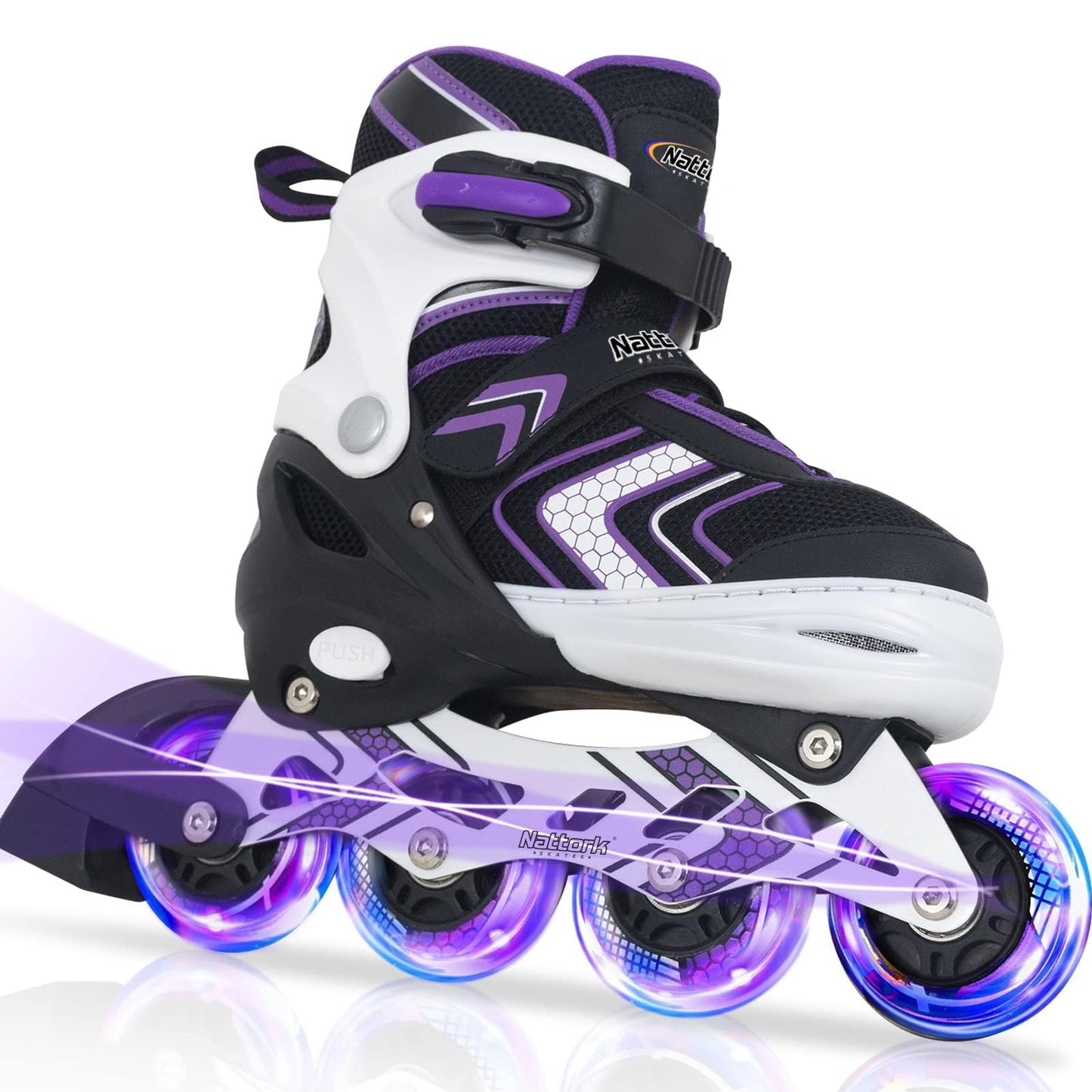 Adjustable Inline Skates for Girls, Girls Blades Roller Skates with All Light up Wheels for Big Kids, Purple, Size 1 2 3 4