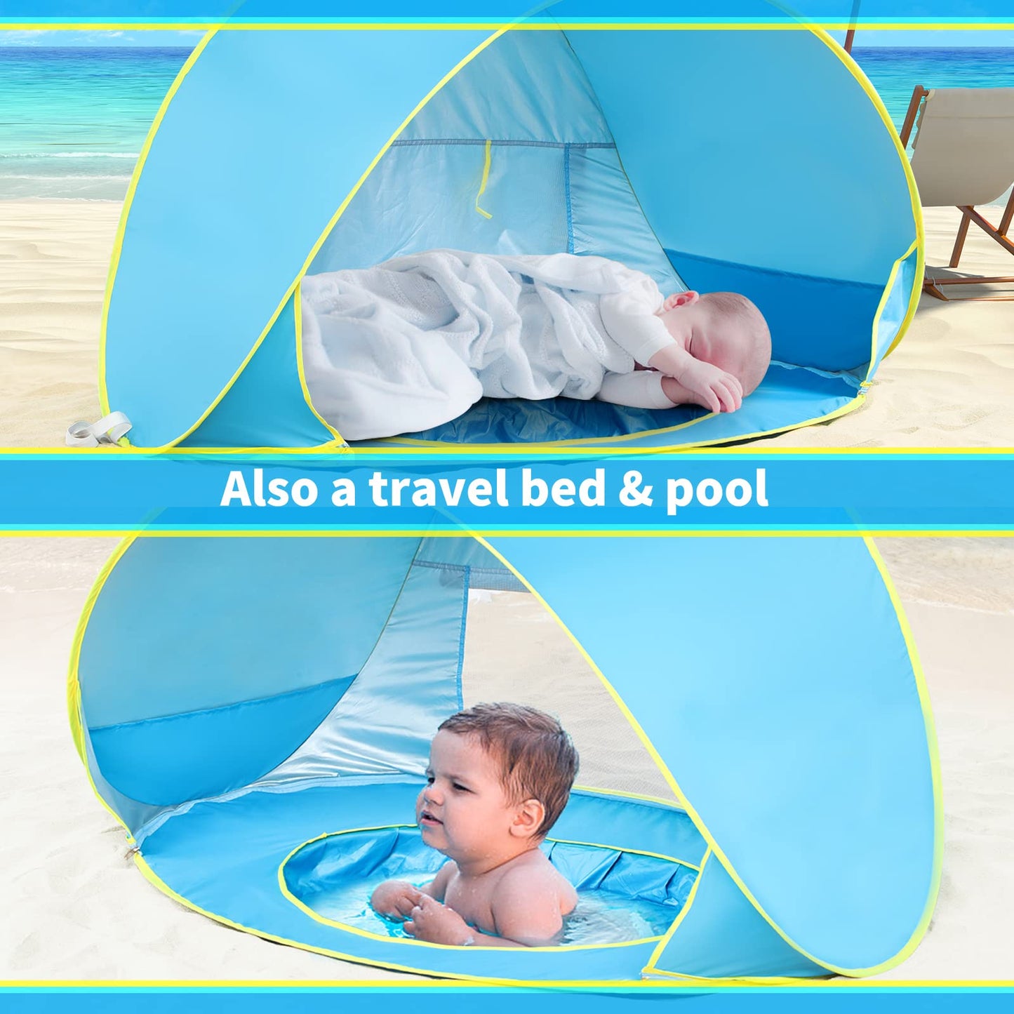 Baby Beach Tent Pop Up Shade with Infant Pool Cabana UV Protection Waterproof Sun Shelter Umbrella for Baby (Blue)