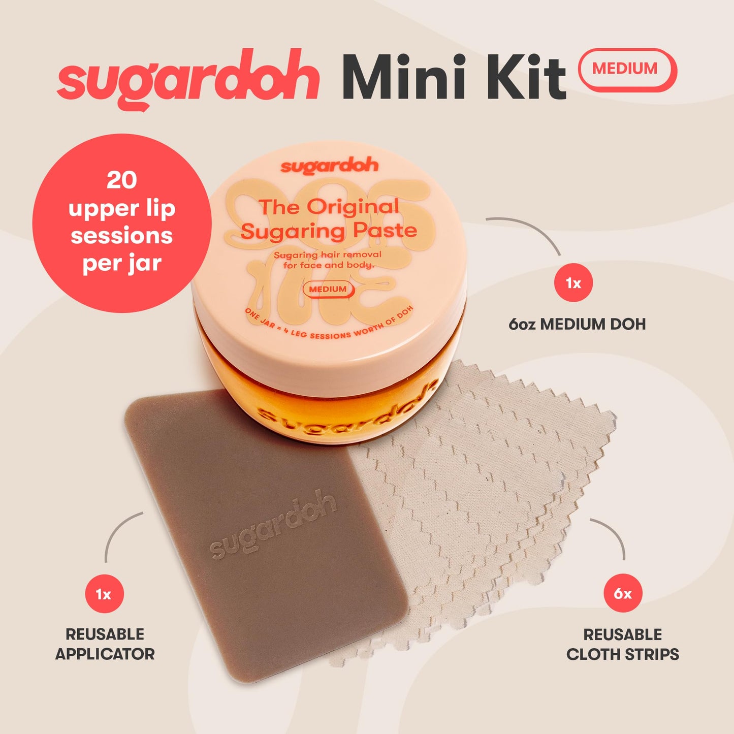 Sugardoh Sugar Waxing Kit for Women As Seen On Shark Tank (Mini Kit Medium) Face, Arms, & Legs, Sugar Wax Hair Removal- Sugaring Tiktok Viral Products- Bikini Wax Kit for Women - Sugaring Kit