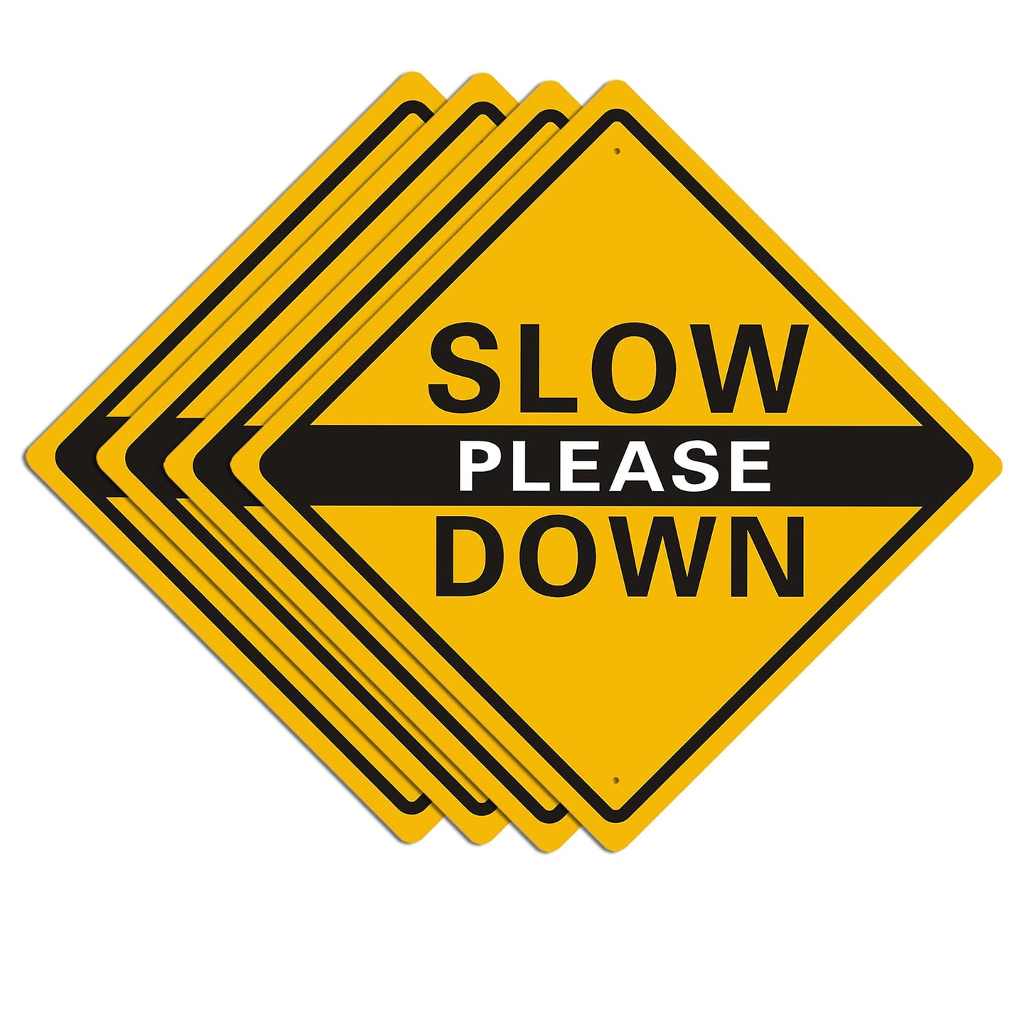 Clotide 4 Pack Please Slow Down Sign. 12 x 12 Inches Reflective Aluminum Sign, Waterproof, Weatherproof, Scratch and UV Resistant. Easy to Mount Indoor or Outdoor use