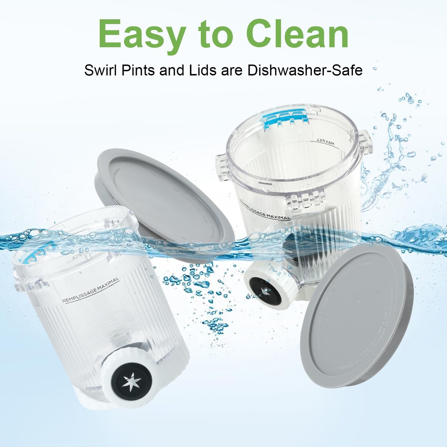 4 Pack Pint Containers Replacement for Ninja Swirl Ice Cream & Soft Serve Makers, 16oz Creami Swirl Pints and Lids Compatible with NC700 NC701 Series, BPA-Free & Dishwasher Safe (Color Lids)