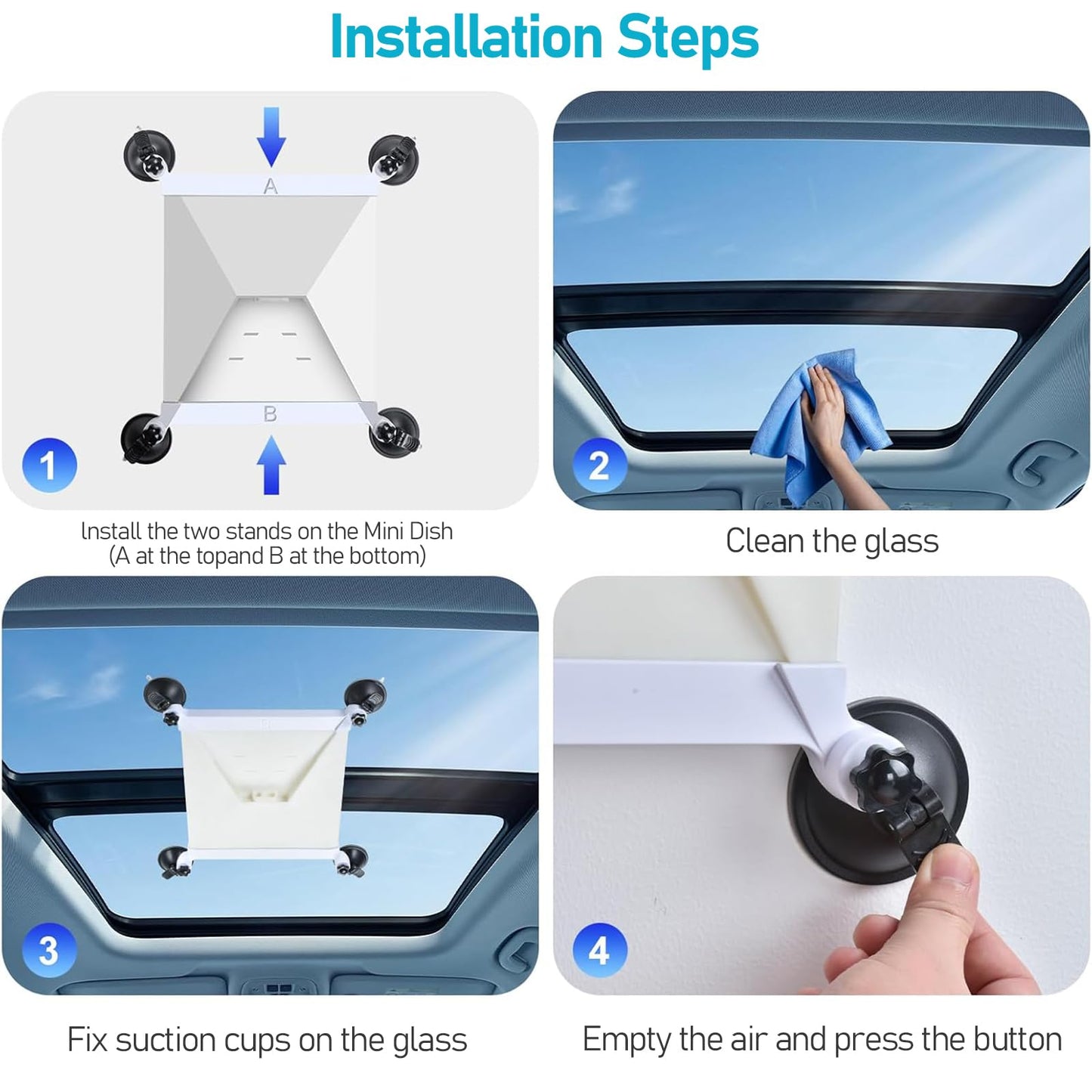daboot Starlink Mini Mount - Suction Cup Car Mount for Star Link Mini Accessories Mounting Kit for Vehicle Windows and Sunroofs Starlink Mini Roof Holder for Car, RV, Boat, Truck Glass (White)