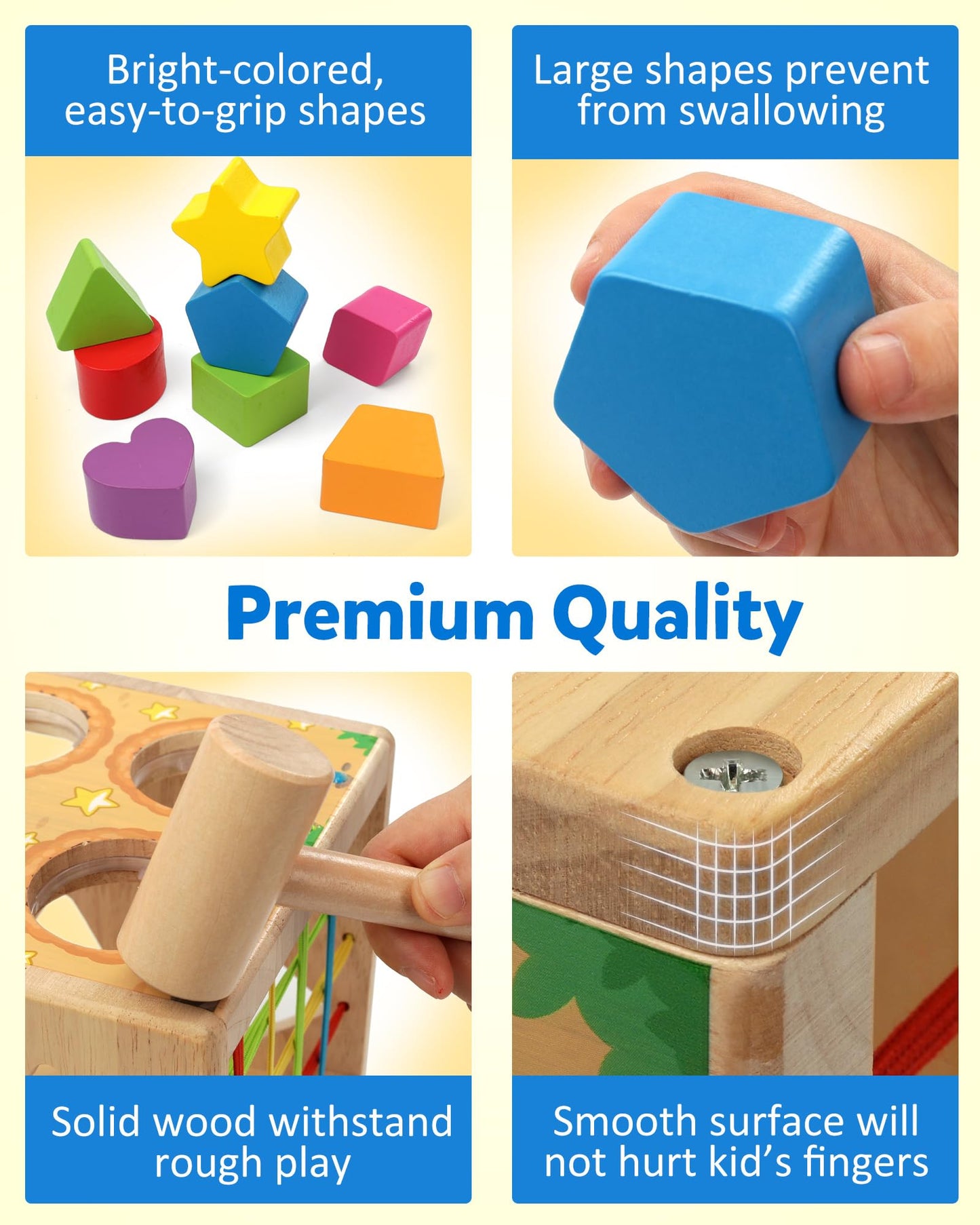 Coogam Wooden Montessori Toys for Toddlers, Shape Sorting Cube Whack Mole Fine Motor Skills Game for Boys Girls Gift