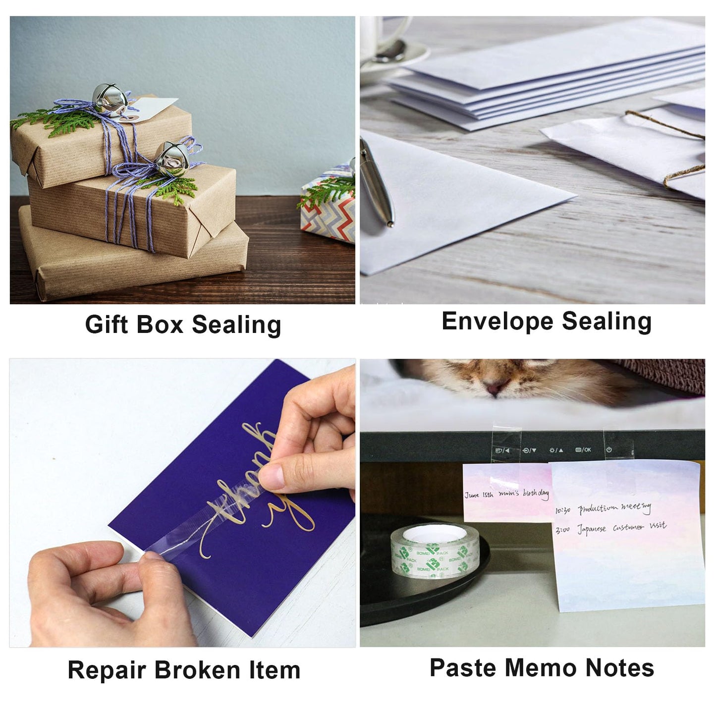 BOMEI PACK 96 Rolls Crystal Clear Transparent Tape, Stationery Tape Refills Rolls for Dispenser, 3/4 in x 900 in,1 inch Core, Gift Wrapping Clear Tape Bulk for Office, School and Home