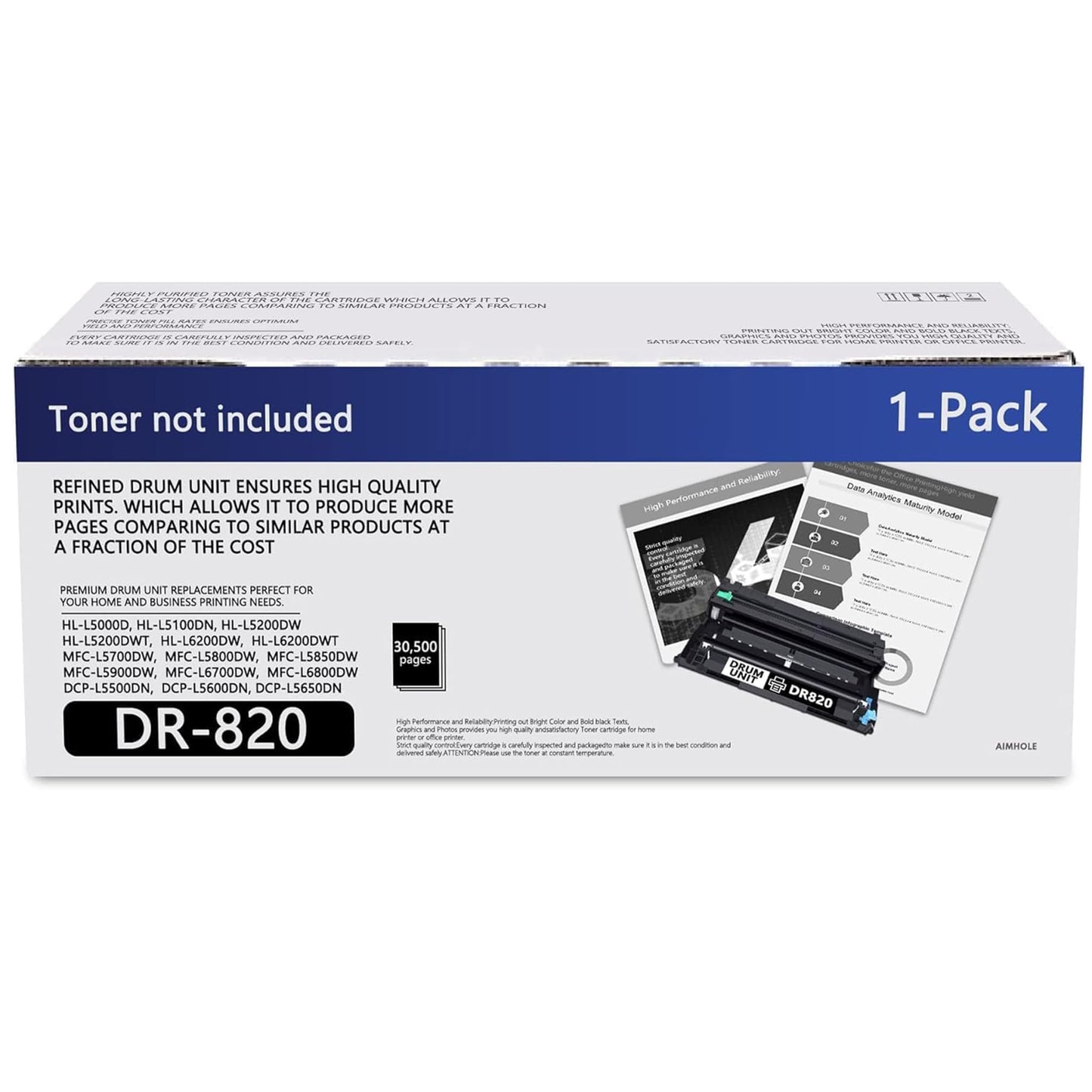 DR-820 DR820 Drum Unit Replacement for Brother DR 820 HL-L6200DW HL-L6200DWT HL-L6800DW HL-L5100DN HL-L5200DW/DWT MFC-L6750DW MFC-L5850DW DCP-L5650DN Printer Black 1 Pack (Toner not Included)