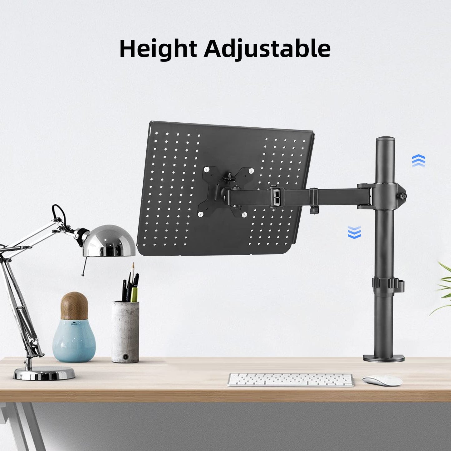 Suptek Single Notebook Desk Mount With Tray for 13-27 Inch Computer Screen, Fully Adjustable Arm for Laptop up to 17'', Weight up to 15.6 lbs