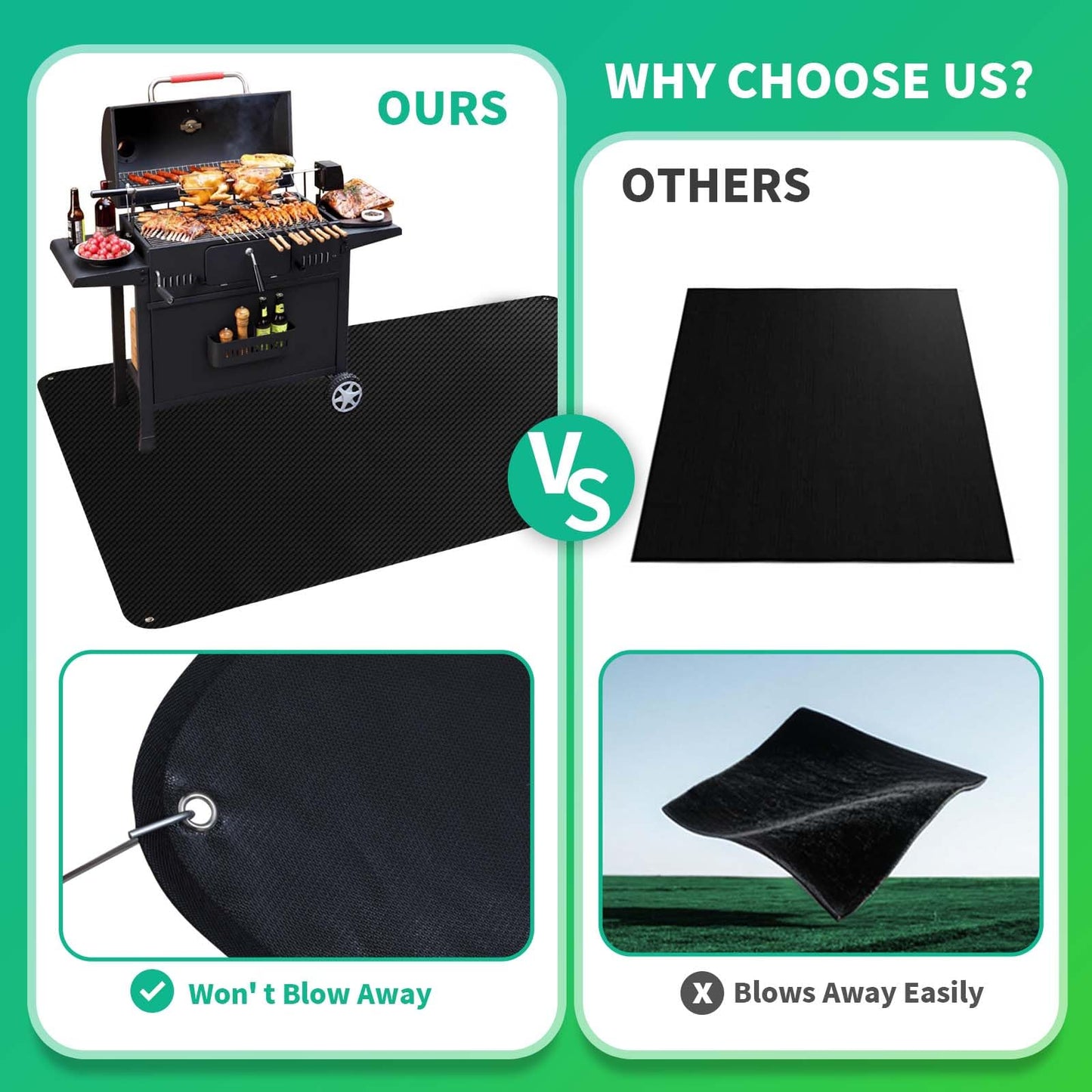 65 x 48 Inch Large Grill Mat for Outdoor Grill, Fireproof Waterproof Oil-Proof BBQ Mat for Deck, Patio, Lawn, or Indoor Fireplace, Easy to Clean Under Grill Protector for Fire Pit and Smoker